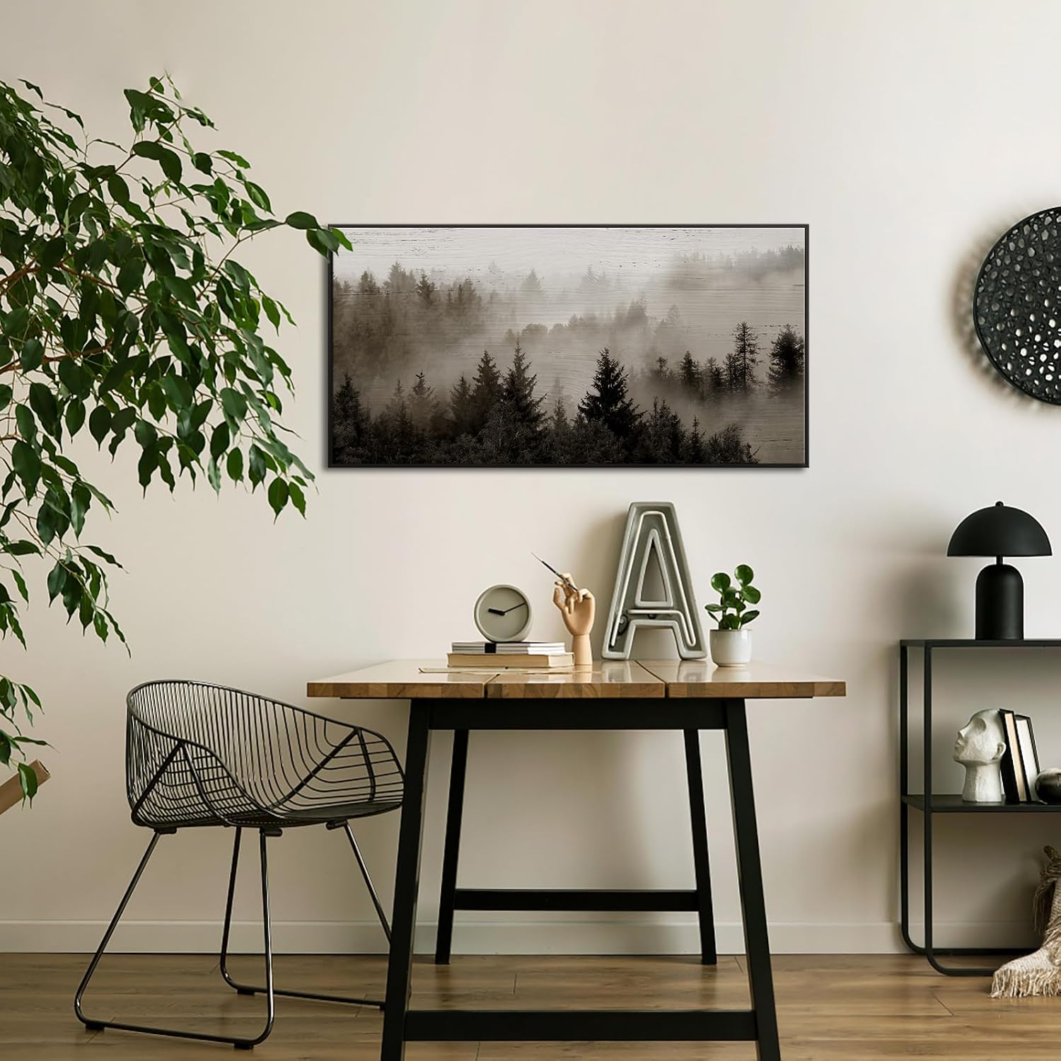 KREATIVE ARTS Large Framed Forest Canvas Wall Art – 24x48'' Foggy Mountain Landscape Print with Black Floater Frame, Nature-Inspired Decor for Living Room, Bedroom, or Office - Image 3