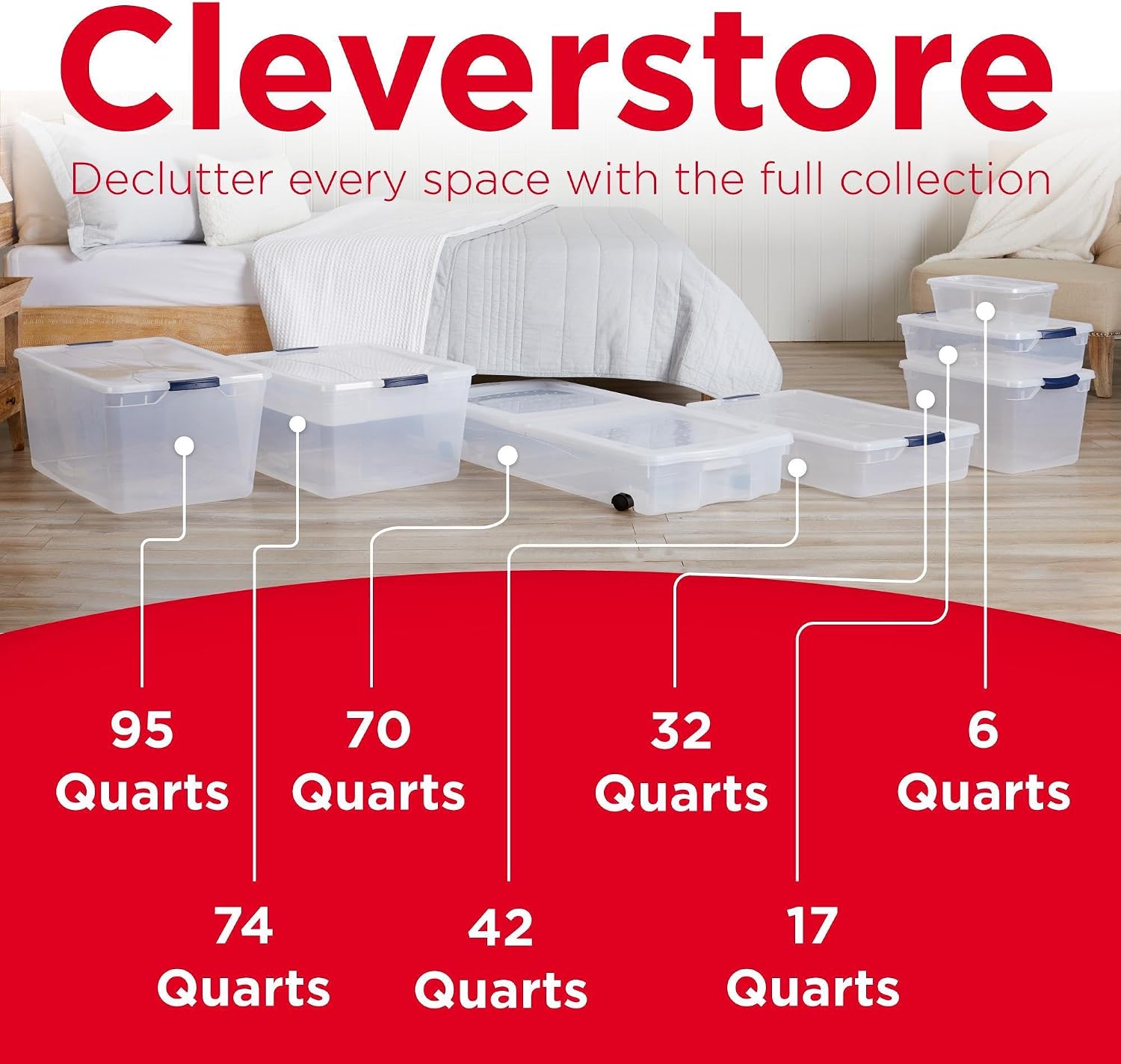 Rubbermaid Cleverstore Clear 32 Qt, 6 Pack Stackable Plastic Storage Bins with Lids, Great for Closet and Laundry Storage, Organizing in the Home - Image 6