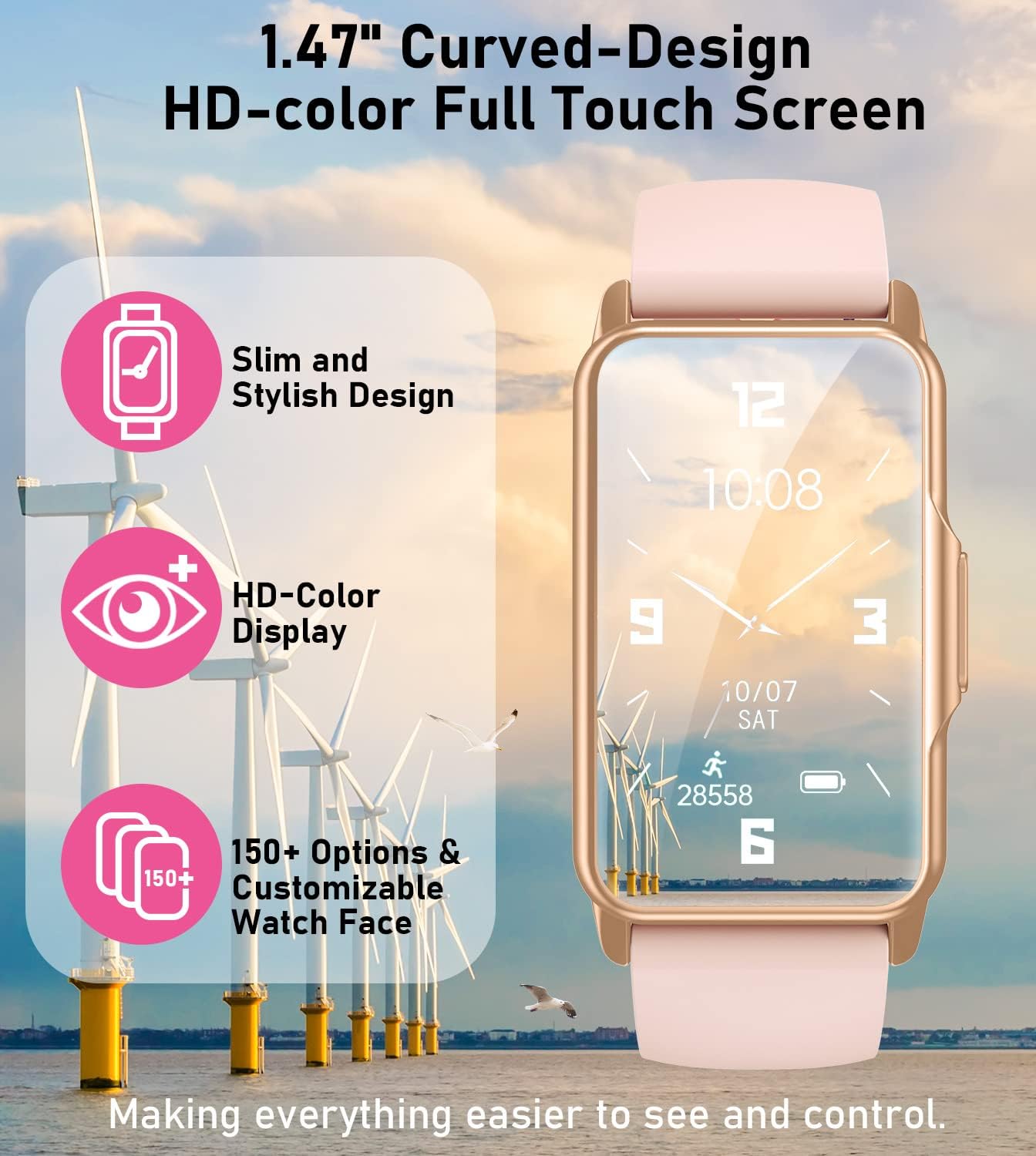 Smart Watch Health Fitness Tracker with 24/7 Heart Rate, Blood Oxygen Blood Pressure Sleep Monitor, 115 Sports Modes, Step Calorie Counter Pedometer IP68 Waterproof for Android and iPhone Women Men - Image 2