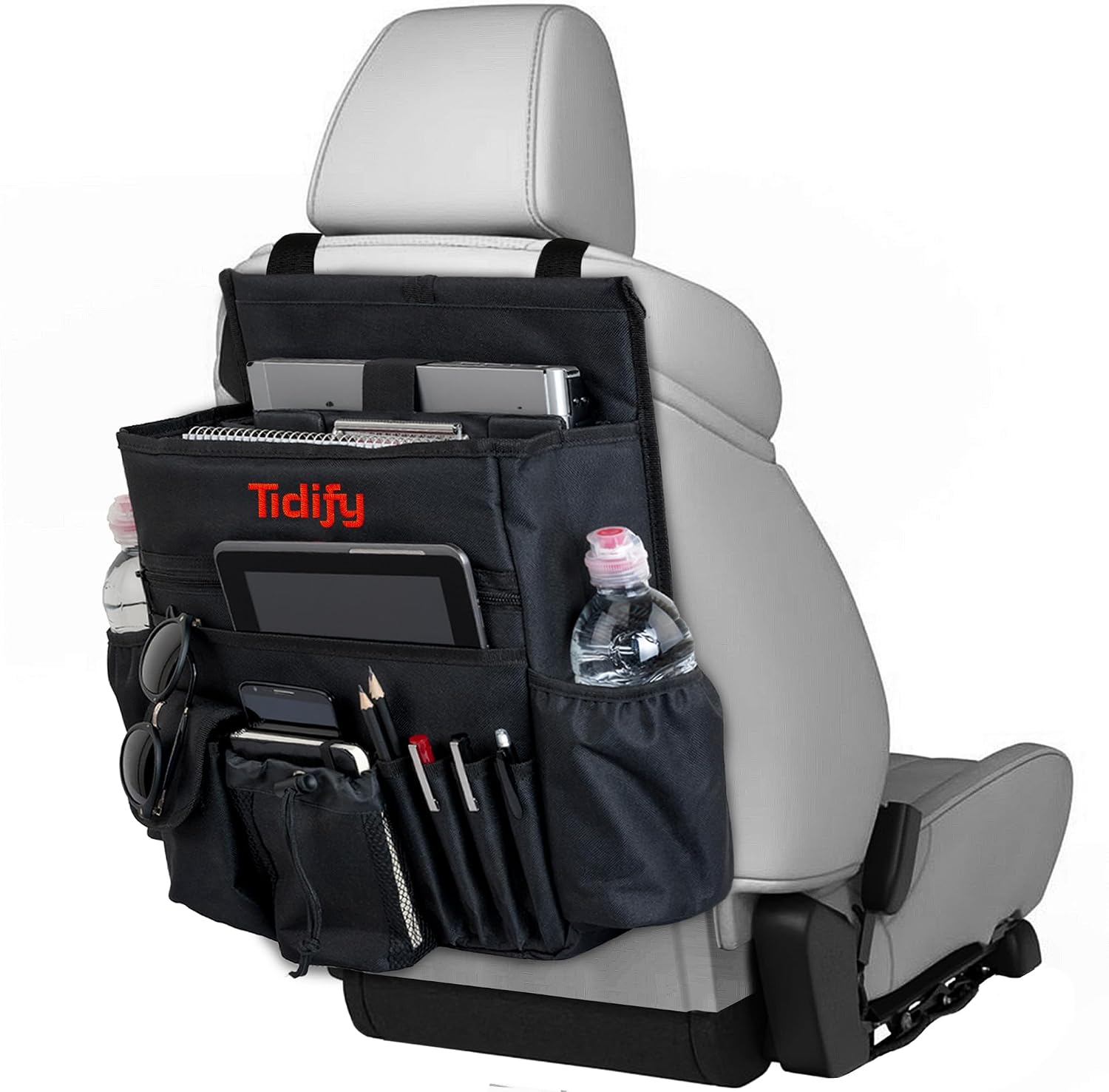 Tidify Back Seat Car Organizer with Dedicated Tablet and Laptop Storage Stabilizing Side Straps Soft Adjustable Shoulder Strap and Hardened Buckles Your Office Away from Office