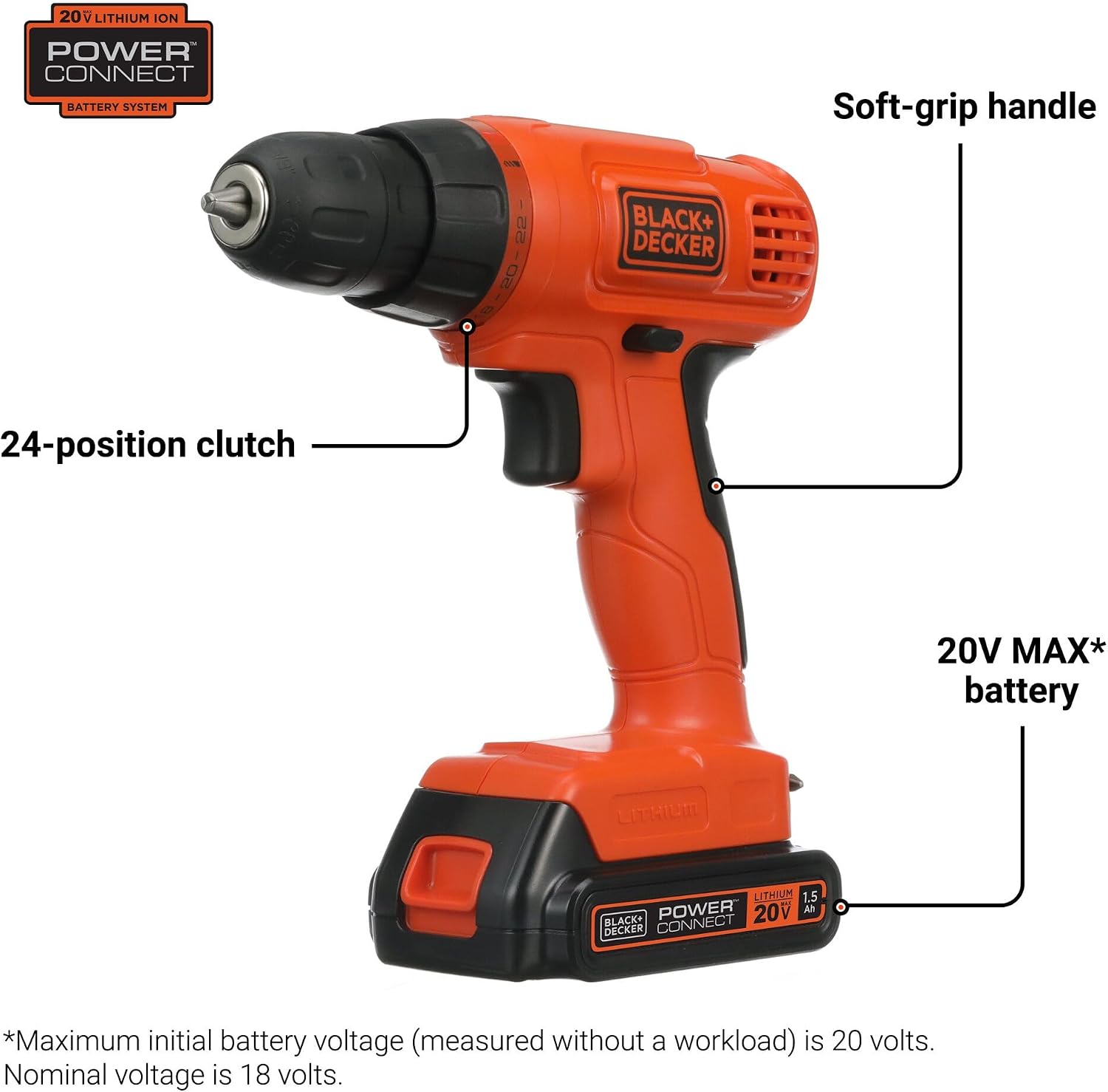 BLACK+DECKER 20V MAX* POWERCONNECT Cordless Drill Driver Kit with Drill Bit Set and Sockets, 100 pc. Tool Kit for Home, Battery and Charger Included, Orange (BDC120VA100) - Image 2