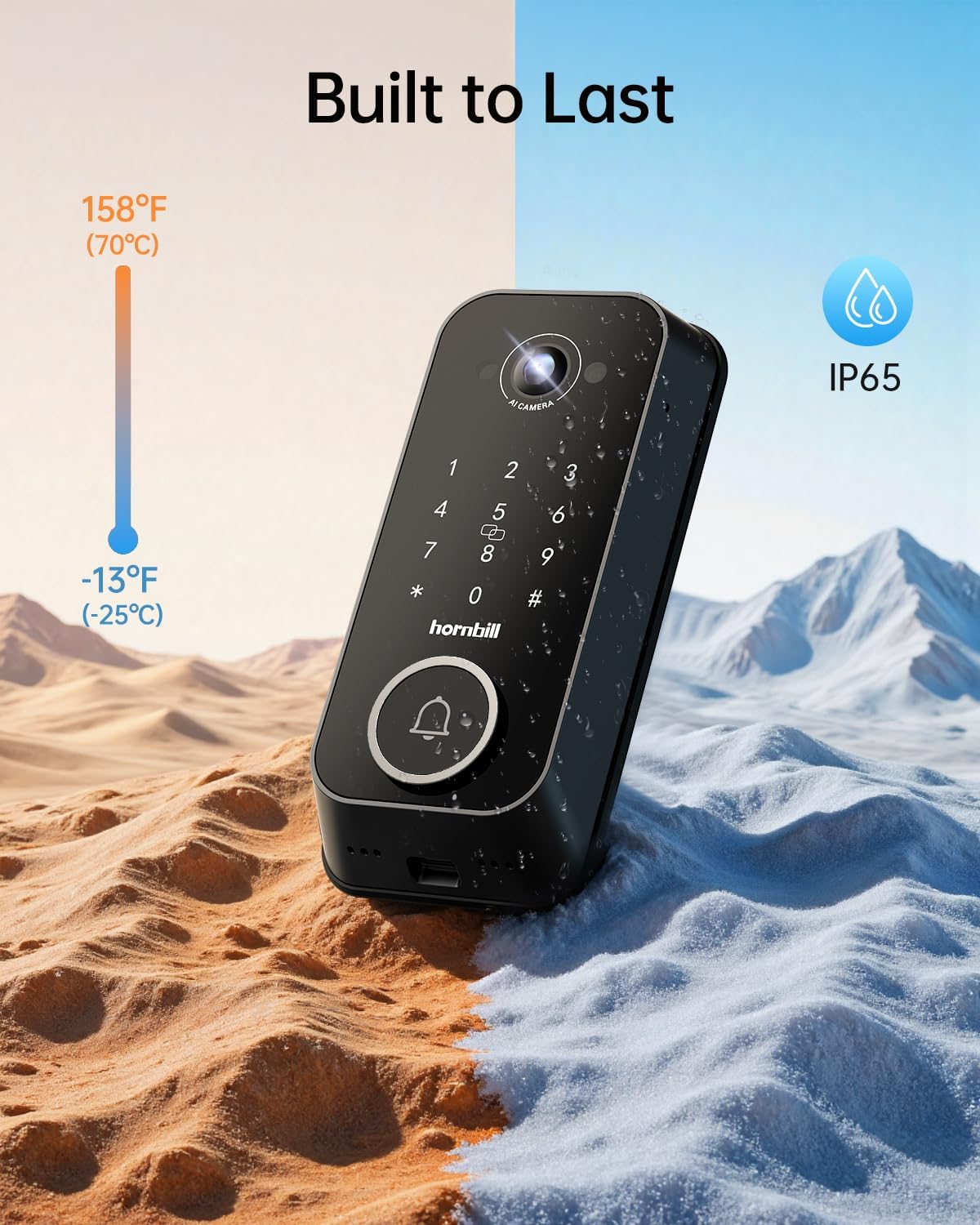 Smart Front Door Lock Sets: 2K HD Camera Lock with Doorbell Kits, Hornbill Fingerprint Keyless Entry Door Lock with Handles, WiFi Deadbolt(only 2.4G) for Remote Control, Free APP/Alexa/PIR, Black - Image 9