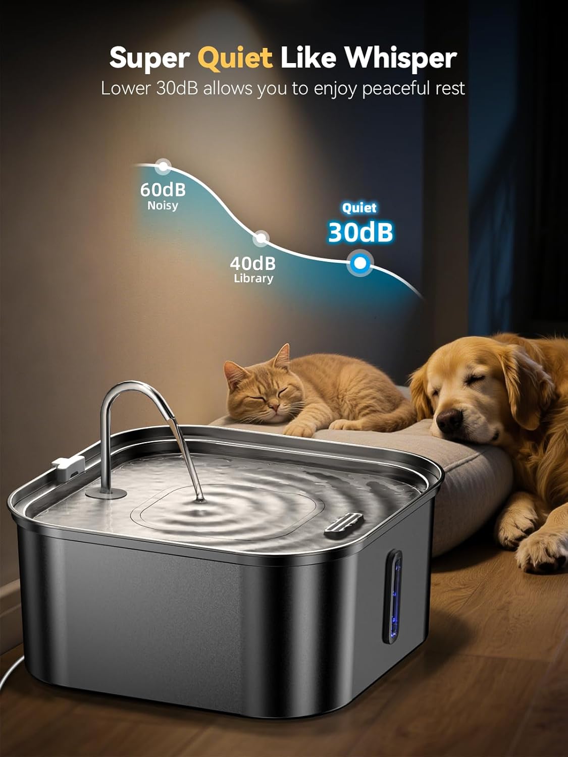 Large Dog Water Fountain 14L/3.7Gal, Stainless Steel Pet Fountain for Large Dogs and Multi-Pets Families, with Visible Window & Extra Wide Drinking Area, Square Design Enlarges Capacity & Saves Space - Image 7