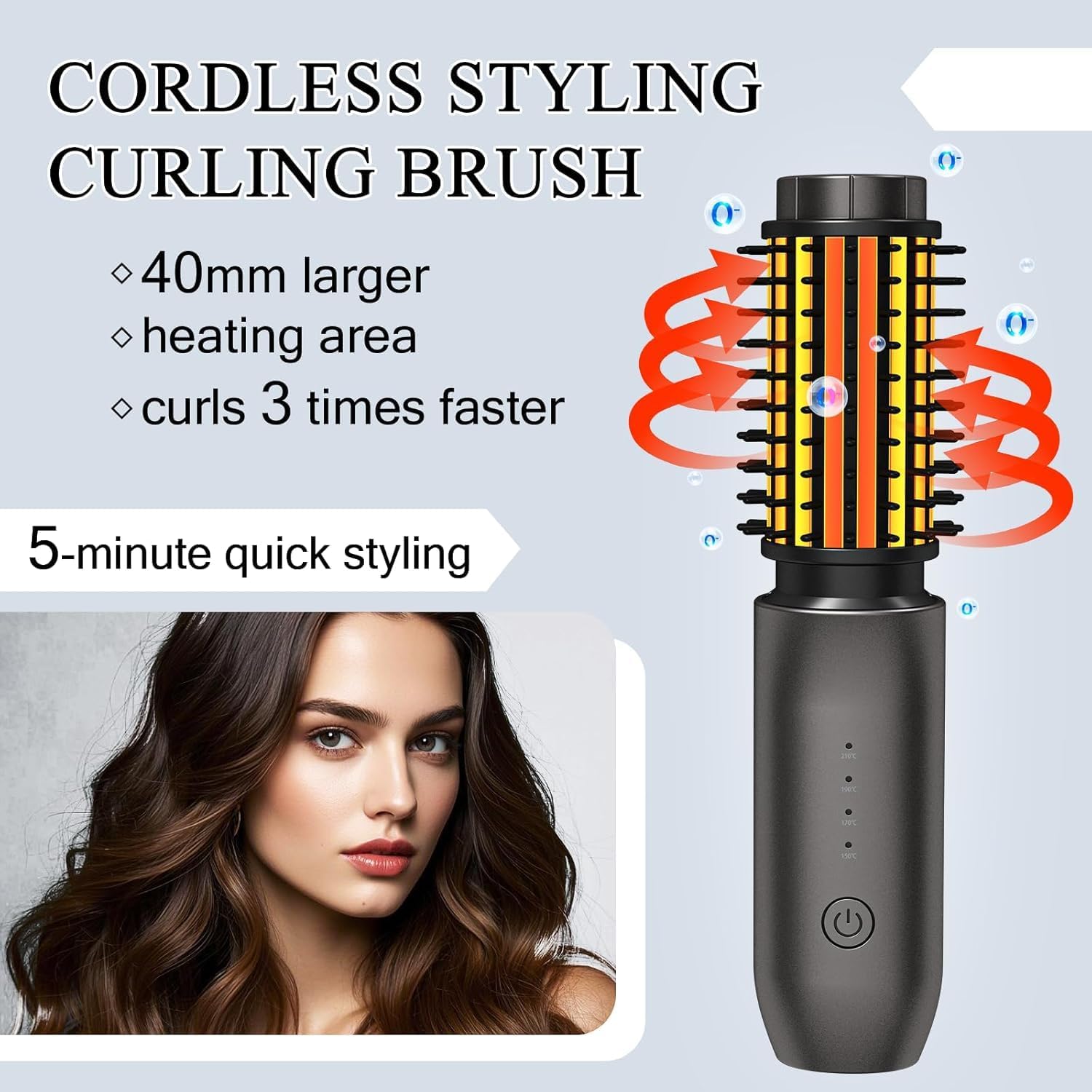 Dongxw Cordless Hot Brush - Travel Portable Hair Straightener Brush, 4 Temperatures | Fast Heating, Anti-Scald, and Anti-Frizz, Cordless Straightener Tool for Travel, Date, Work - Classic Black - Image 2