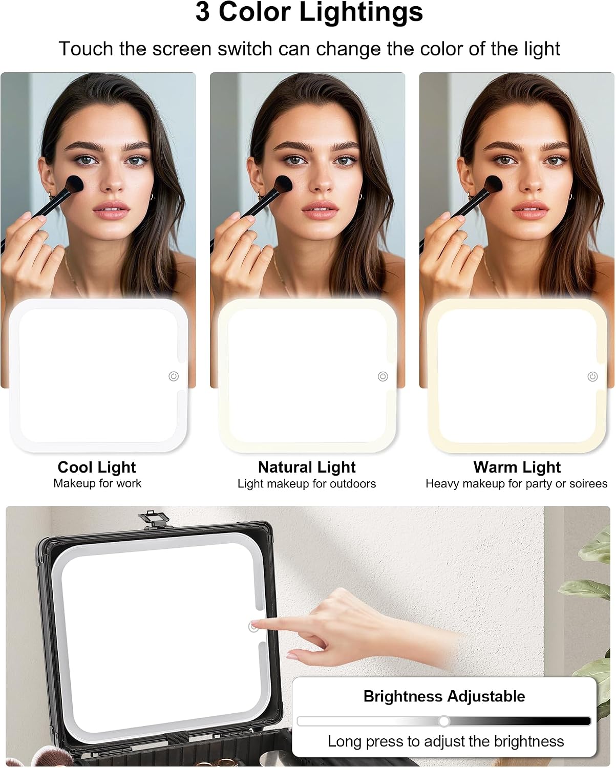Relavel Makeup Bag with LED Mirror, Makeup Box Travel Train Case with Rechargeable Lighted Mirror & Adjustable Dividers, Cosmetic Brush Organizer Storage for Makeup Artists Gifts for Women and Girls - Image 3