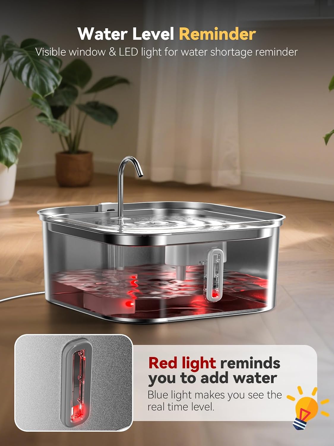 Large Dog Water Fountain 14L/3.7Gal, Stainless Steel Pet Fountain for Large Dogs and Multi-Pets Families, with Visible Window & Extra Wide Drinking Area, Square Design Enlarges Capacity & Saves Space - Image 9