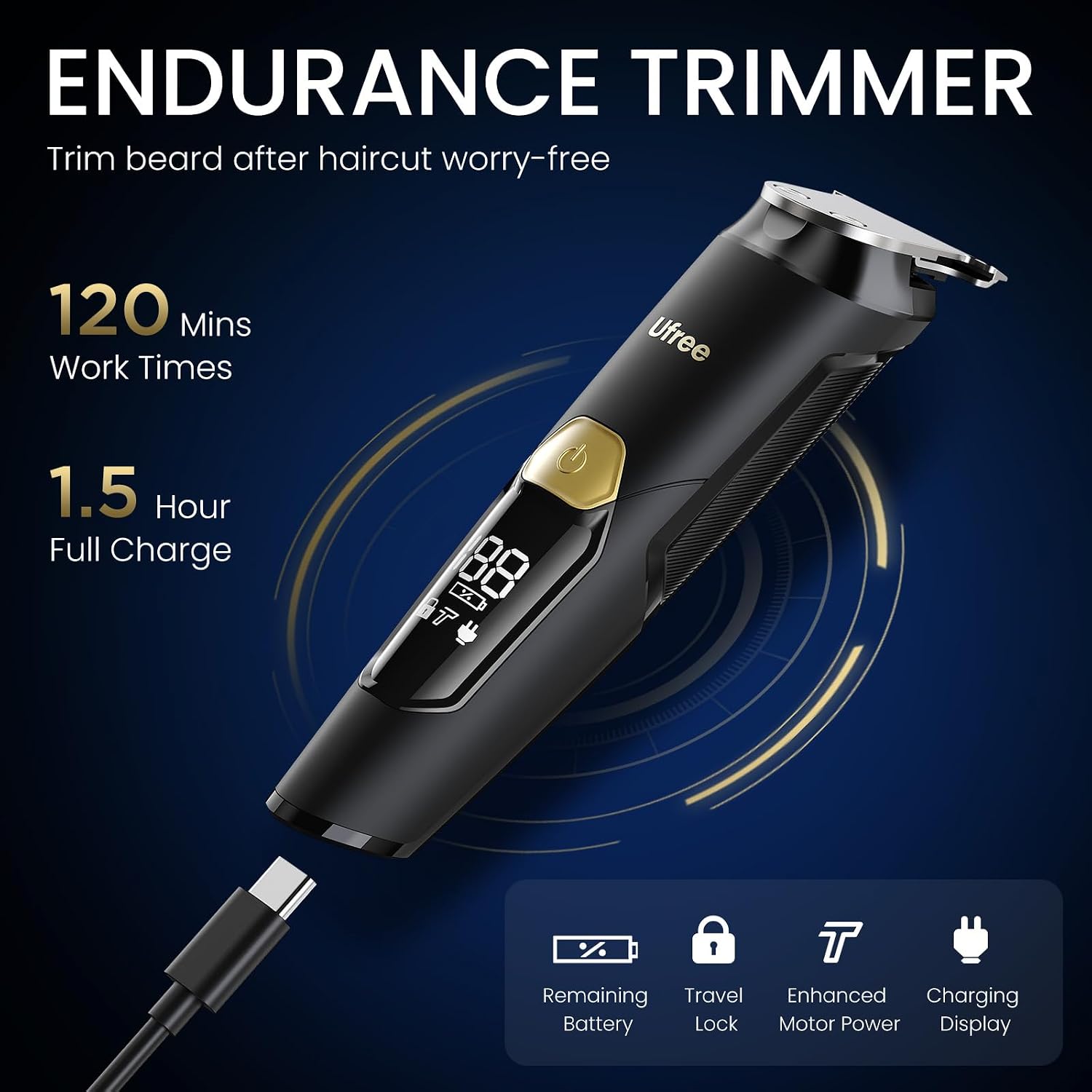 Ufree 3-in-1 Beard Trimmer for Men, IPX6 Waterproof Electric Razor - Image 7