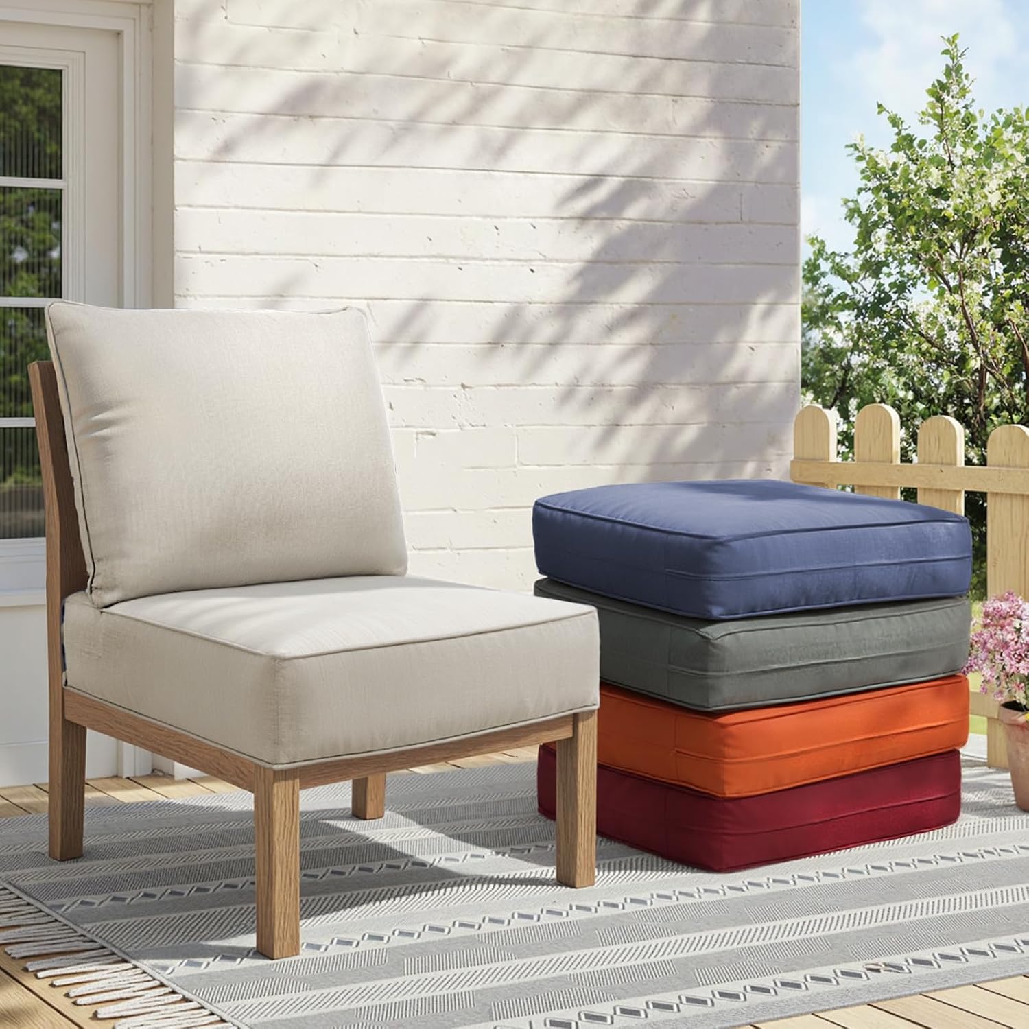 6" Thick Patio Chair Cushions - 22"* 24" Patio Furniture Cushions with Water Resistant & Removable Cover, 28D High Density Sponge Patio Cushion for Outdoor Furniture Couch Chair Beige - Image 3