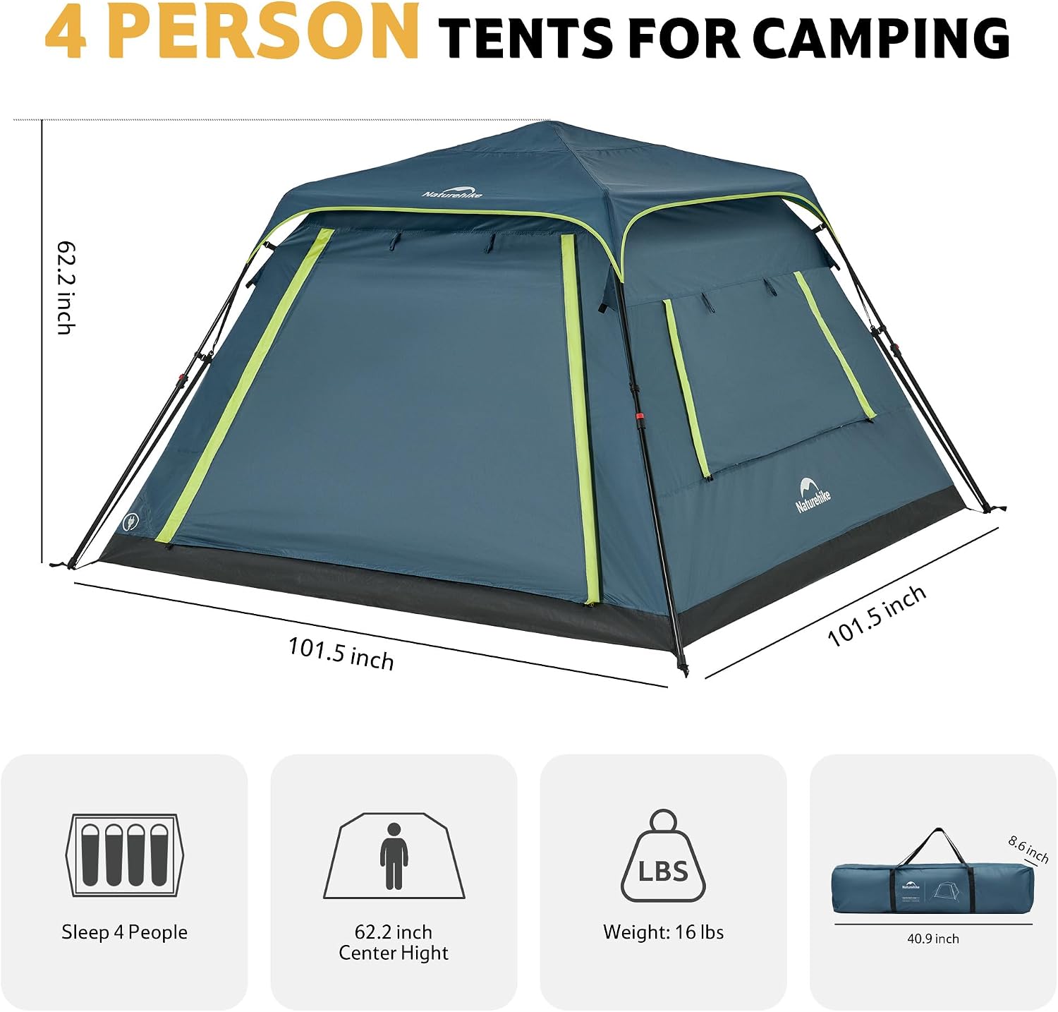Naturehike Cape Lite 4-6 Person Camping Tent, Easy Setup in Seconds Instant Cabin Tents for Family Camping & Hiking - Image 2