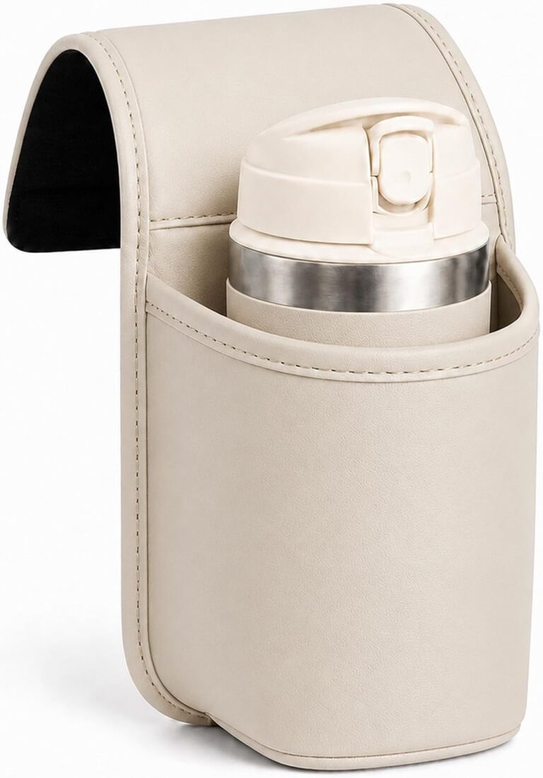 Leather Car Door Cup Holder for Window, Wide-Mouth Organizer for Drinks & Phone (White)