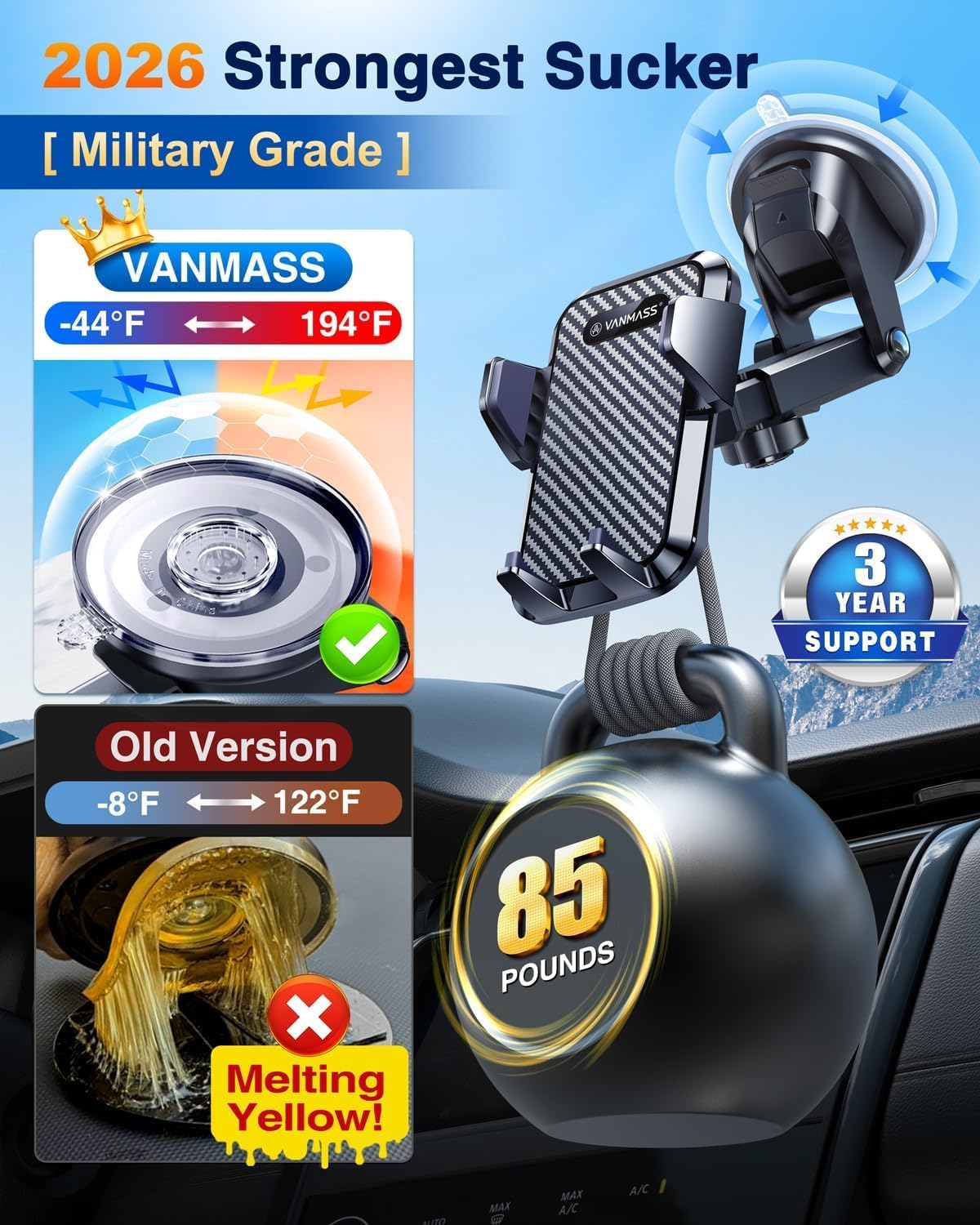 VANMASS【85+LBS Strongest Suction & Military-Grade Ultimate Car Phone Mount - Image 4