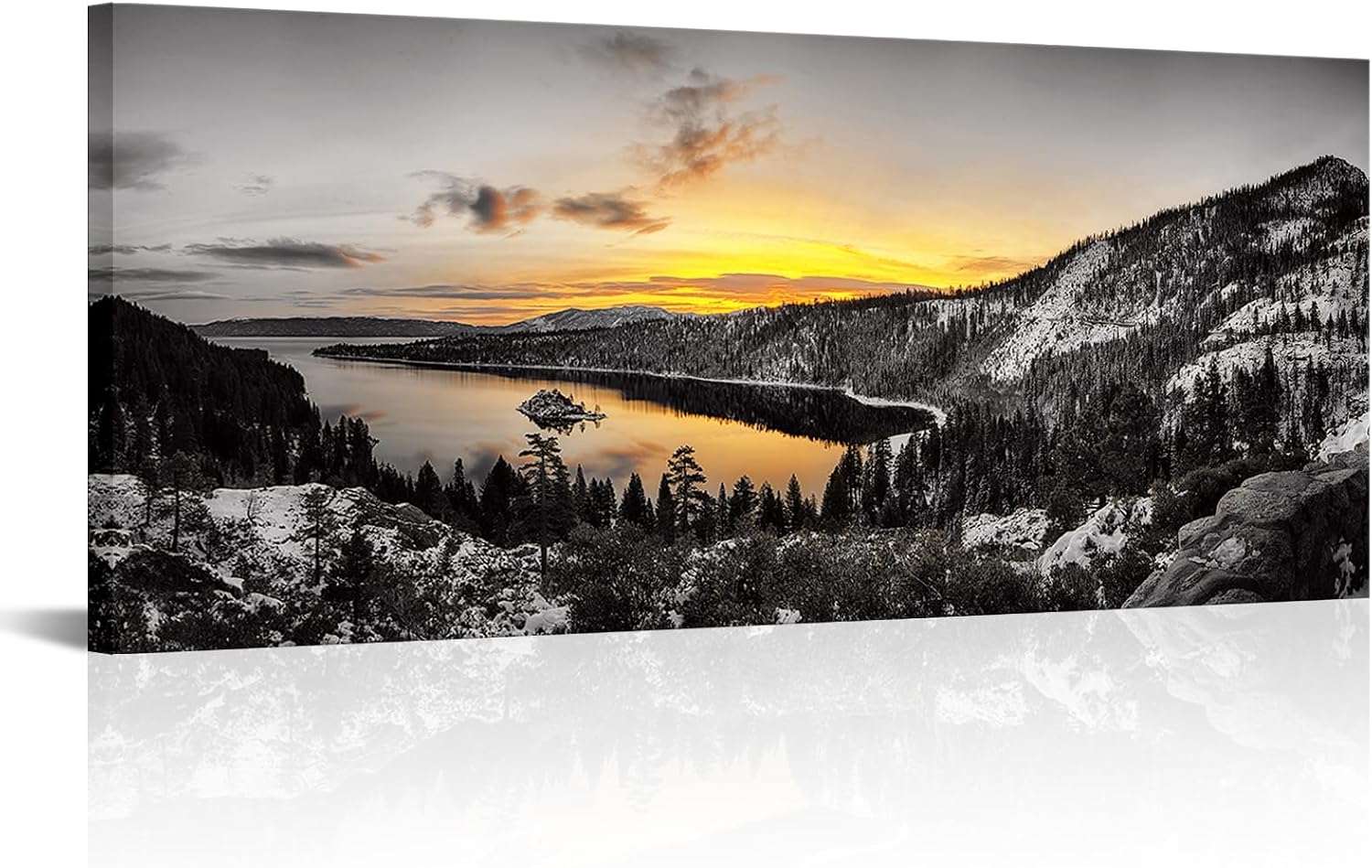 KREATIVE ARTS Large Canvas Prints Panorama of Lake Tahoe's sunrise over Emerald Bay Wall Art Landscape Picture USA Nature Scenery Artwork Framed Posters for Office Home Decor 20x48