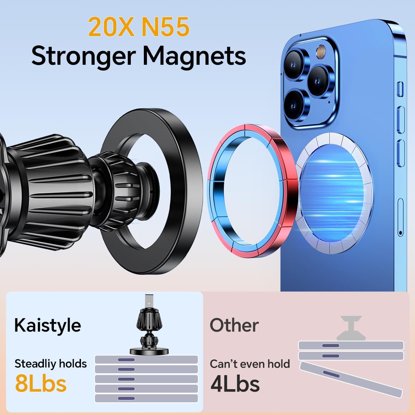 for iPhone Magsafe car Mount【20 Strong Magnets】Magnetic Phone Holder for Car Dashboard【360° Rotation】Hands Free Car Phone Holder Mount Dash Fit iPhone 15 14 13 12 Pro Max Plus MagSafe Car Accessories - Image 4