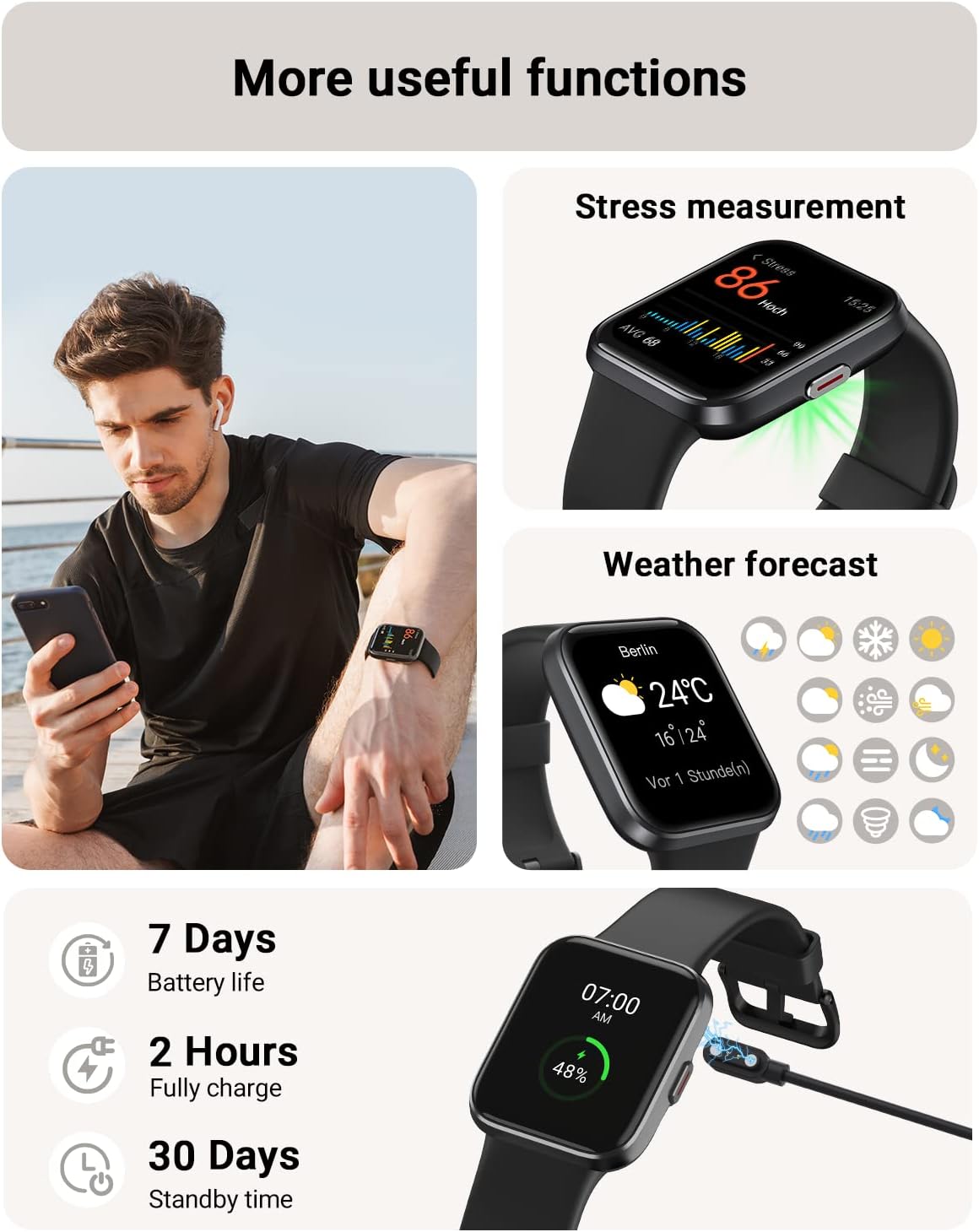 Tensky Smart Watch for Men/Women Android/iPhone/Samsung, Alexa Built-in, 1.8" Touch Screen Fitness Tracker with Answer/Make Calls, 3ATM Waterproof Heart Rate/Sleep/SpO2 Monitor, 120+ Sport Modes - Image 6