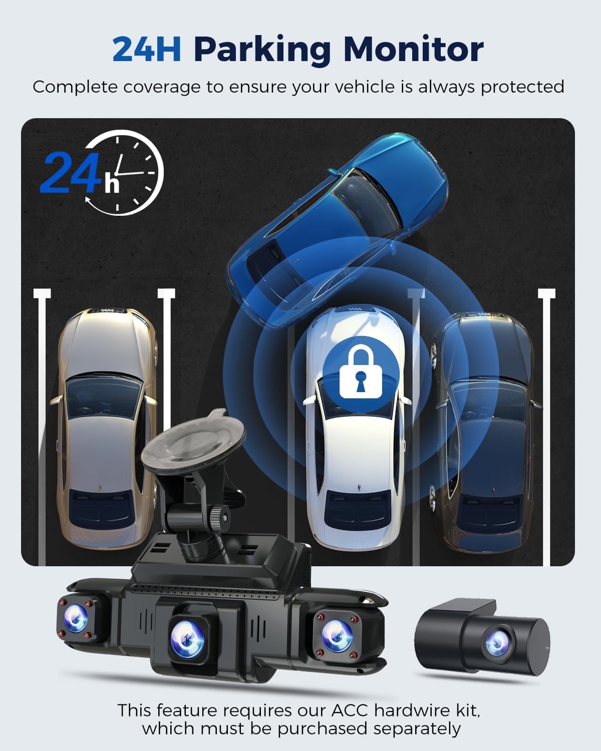 360 View 4 Channel Dash Cam Front and Rear Left Right Inside Camera for Cars, GPS and 5G Band WiFi, Night Vision, 160 Wide Angle, WDR, 24H Parking Mode, Supercapacitor, Included 128GB Card - Image 4