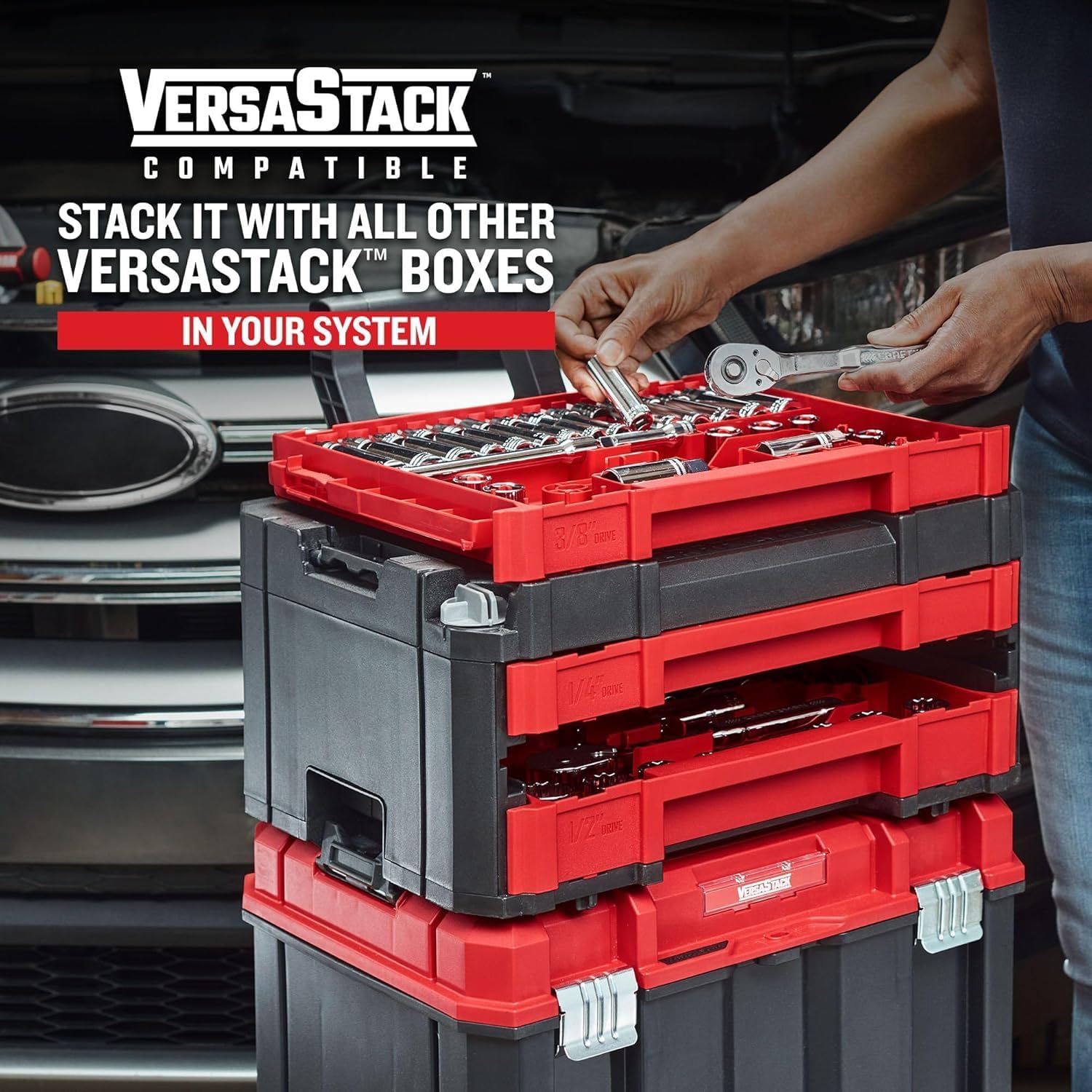 Craftsman 262-Piece Mechanic Tool Set with 3-Drawer VERSASTACK Box, SAE and Metric Socket Set, Car and Motorcycle Tool Kit with Combination Wrenches and Spark Plug Sockets, 90-Tooth (CMMT45309) - Image 10