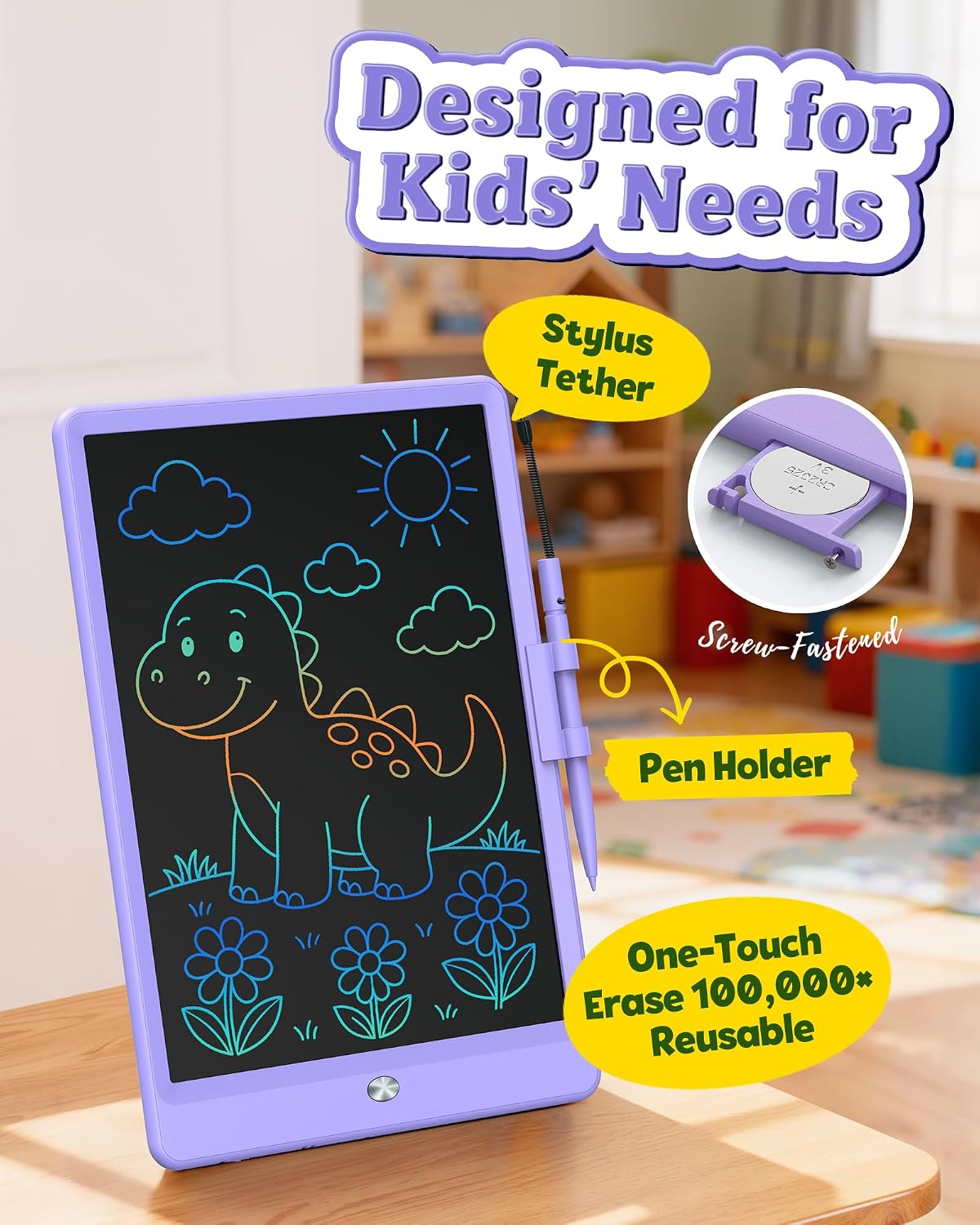 Bravokids 10 Inch LCD Writing Tablet for 3-8 Year Olds - Electronic Drawing Pad and Doodle Board as Educational Birthday Gifts for Girls and Boys (Purple) - Image 4