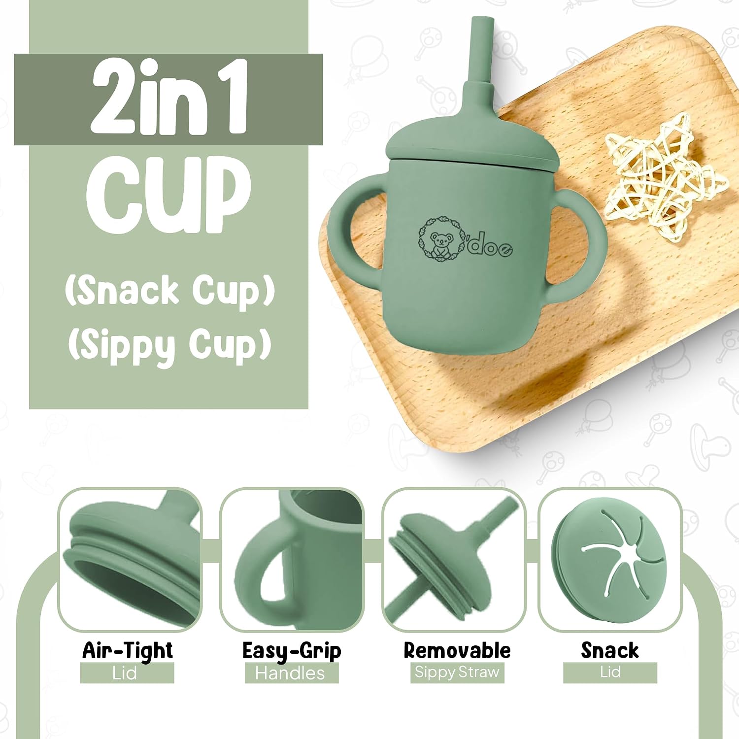 O'doe Baby Weaning Set – 15 Pcs Silicone Baby Feeding Set with Suction Plate, Bowl, Bib, Sippy Cup, Fruit Feeder & Freezer Tray – Baby Plates and Bowls Set for 3M+ | BPA-Free Baby Dishes & Utensils - Image 8