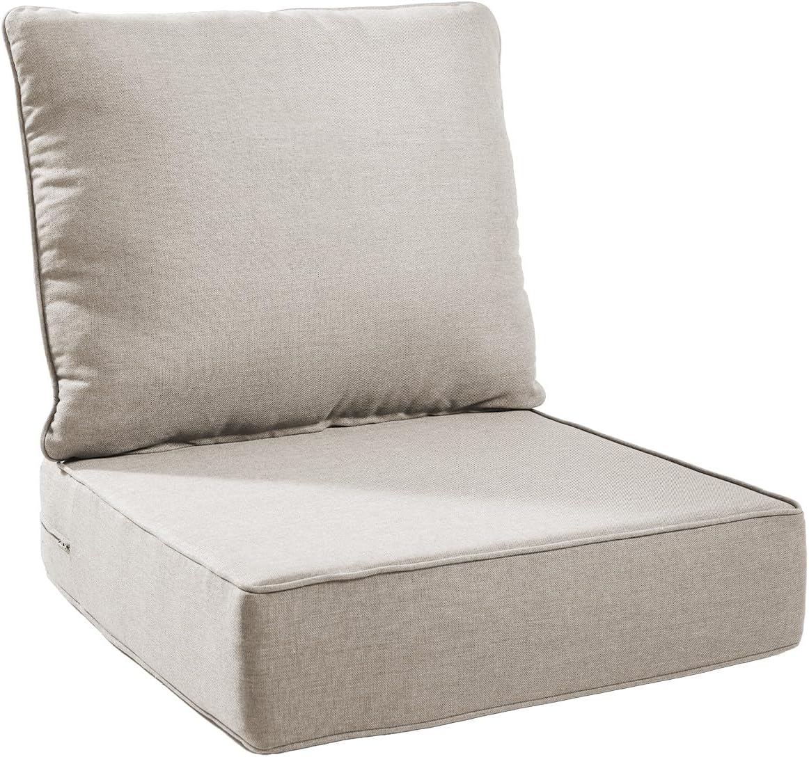 6" Thick Patio Chair Cushions - 22"* 24" Patio Furniture Cushions with Water Resistant & Removable Cover, 28D High Density Sponge Patio Cushion for Outdoor Furniture Couch Chair Beige