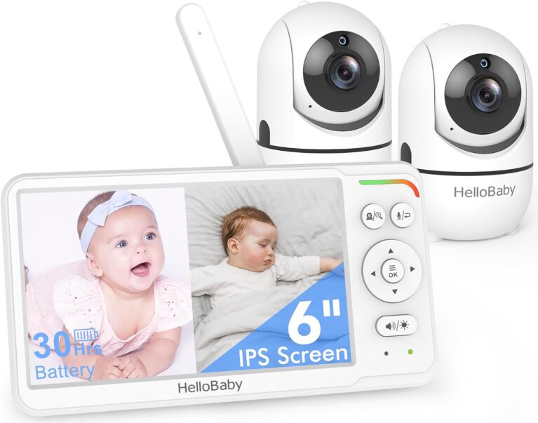 HelloBaby No WiFi Baby Monitor 2 Cameras, 6" Split Screen 30H Battery