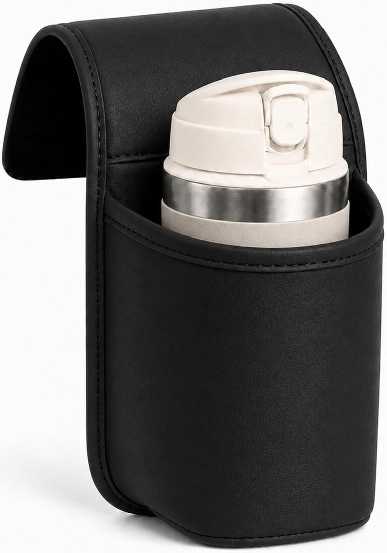 Leather Car Door Cup Holder for Window, Wide-Mouth Organizer for Drinks & Phone (Black)
