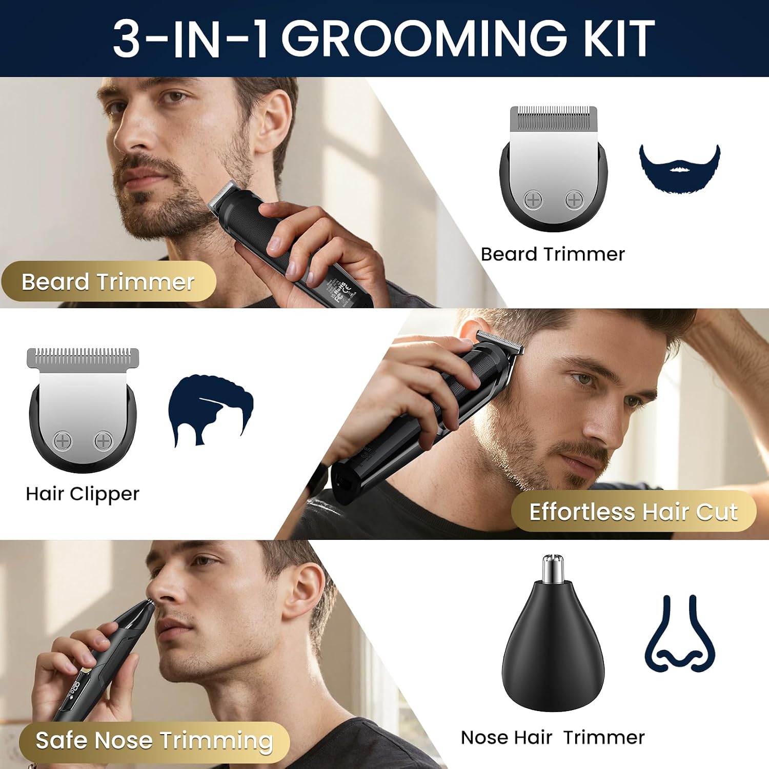 Ufree 3-in-1 Beard Trimmer for Men, IPX6 Waterproof Electric Razor - Image 3