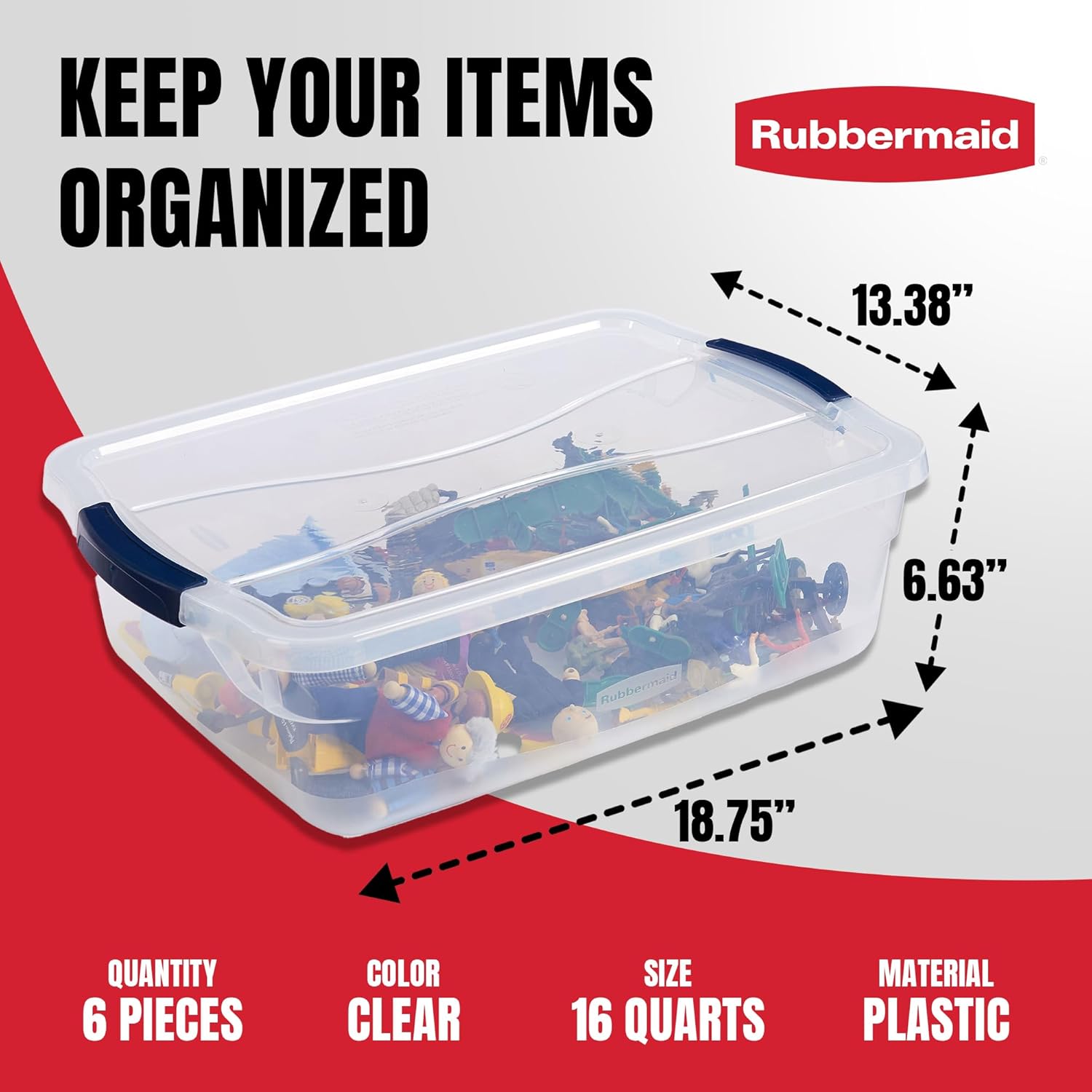 Rubbermaid Cleverstore 17 Quart Clear Latching Waterproof Stackable Airtight Storage Containers with Durable Latching Lids (6 Pack) - Image 4