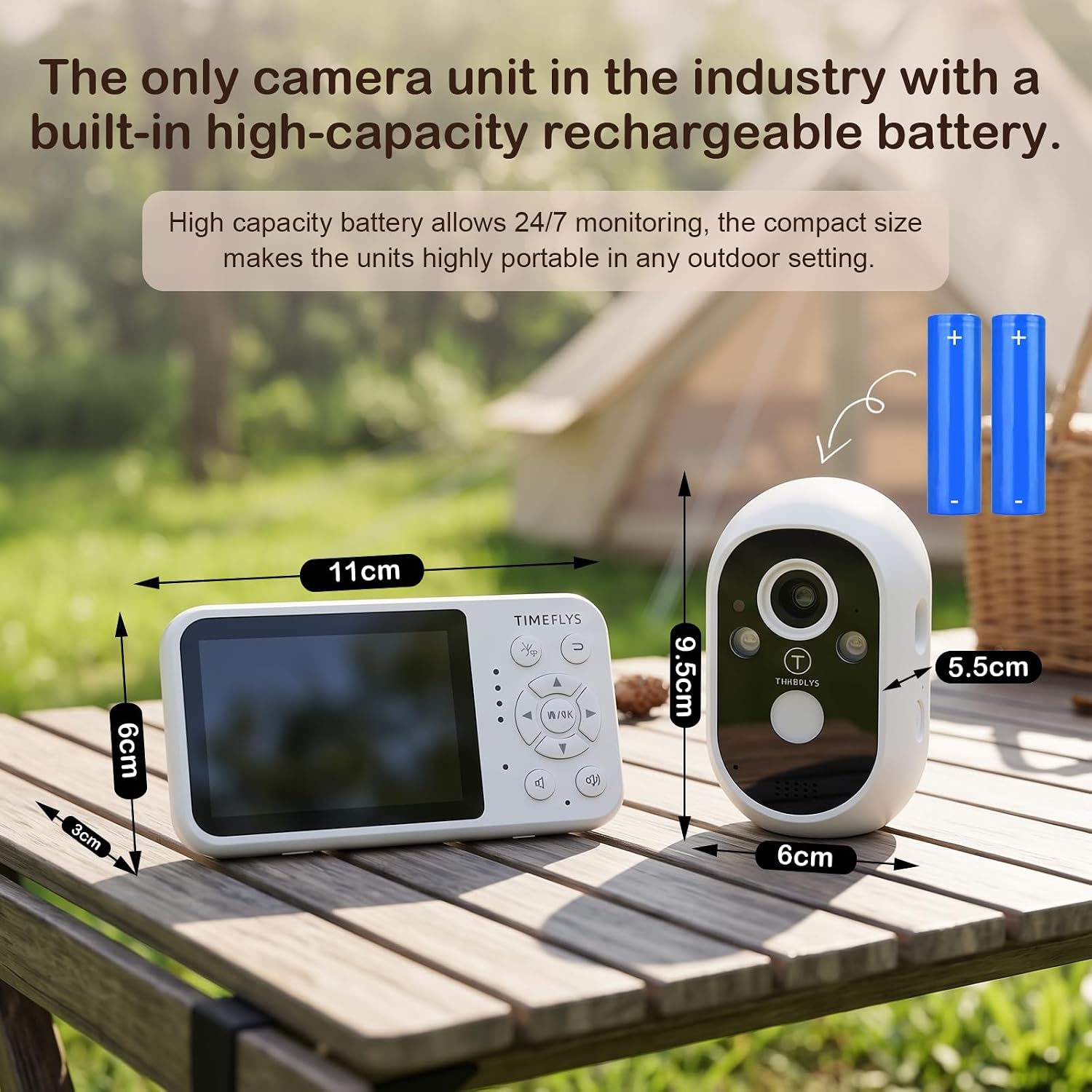 TimeFlys Video Baby Monitor, Both Units Rechargeable, Outdoor Use For Camping, Car Camera Usage, Camera 40-hour Battery, Night Vision, 2-Way Audio, Lullabies, No WiFi Required, Model Z280L,2.8" Screen - Image 2