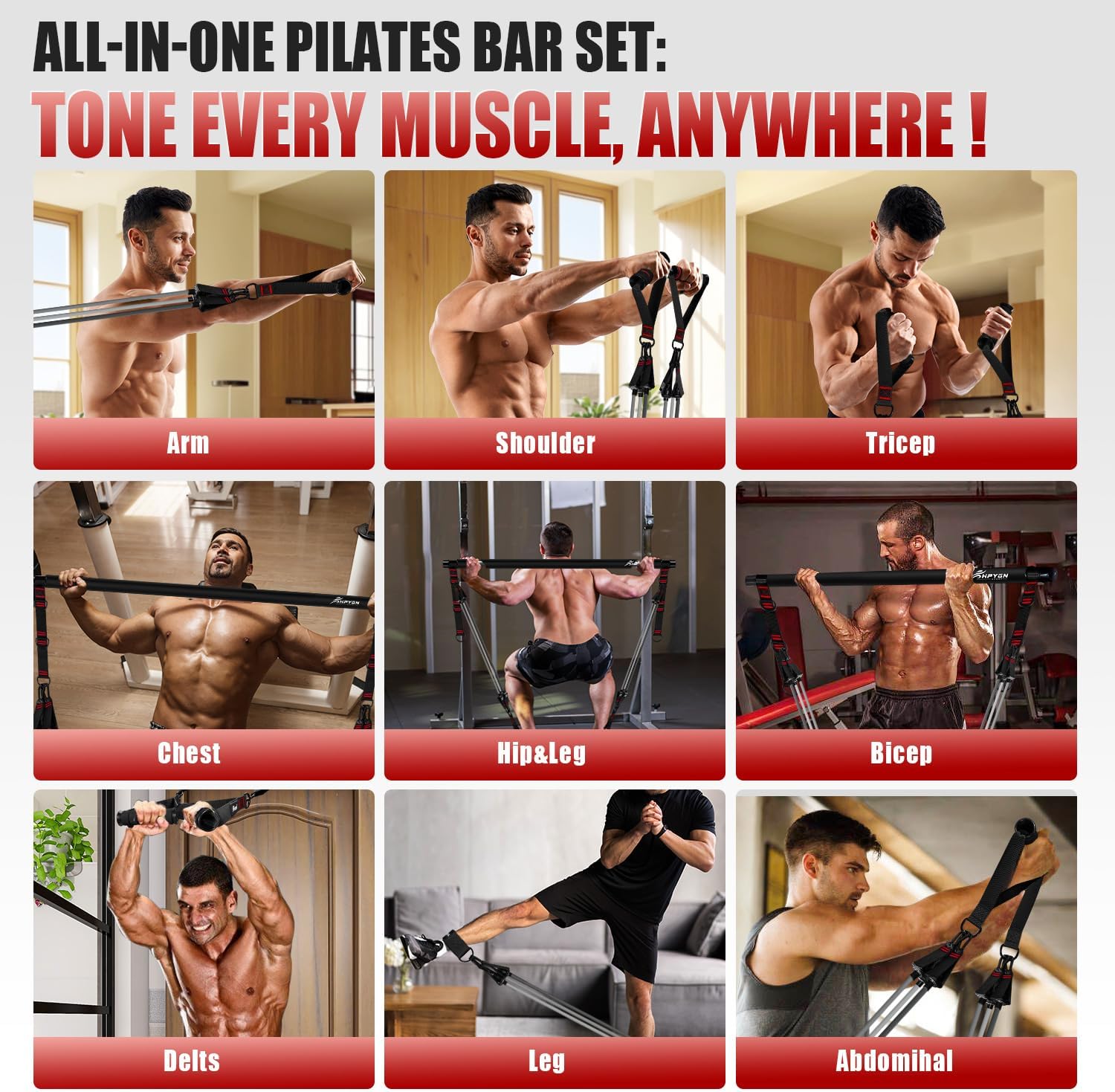 HPYGN Pilates Bar Kit with Resistance Bands, Heavy Duty Multifunctional Pilates Workout Equipment for Strength Training, HIP, Back, Arms, Ab, Shoulders, Portable Home Gym & Travel Fitness Gear for Men - Image 7