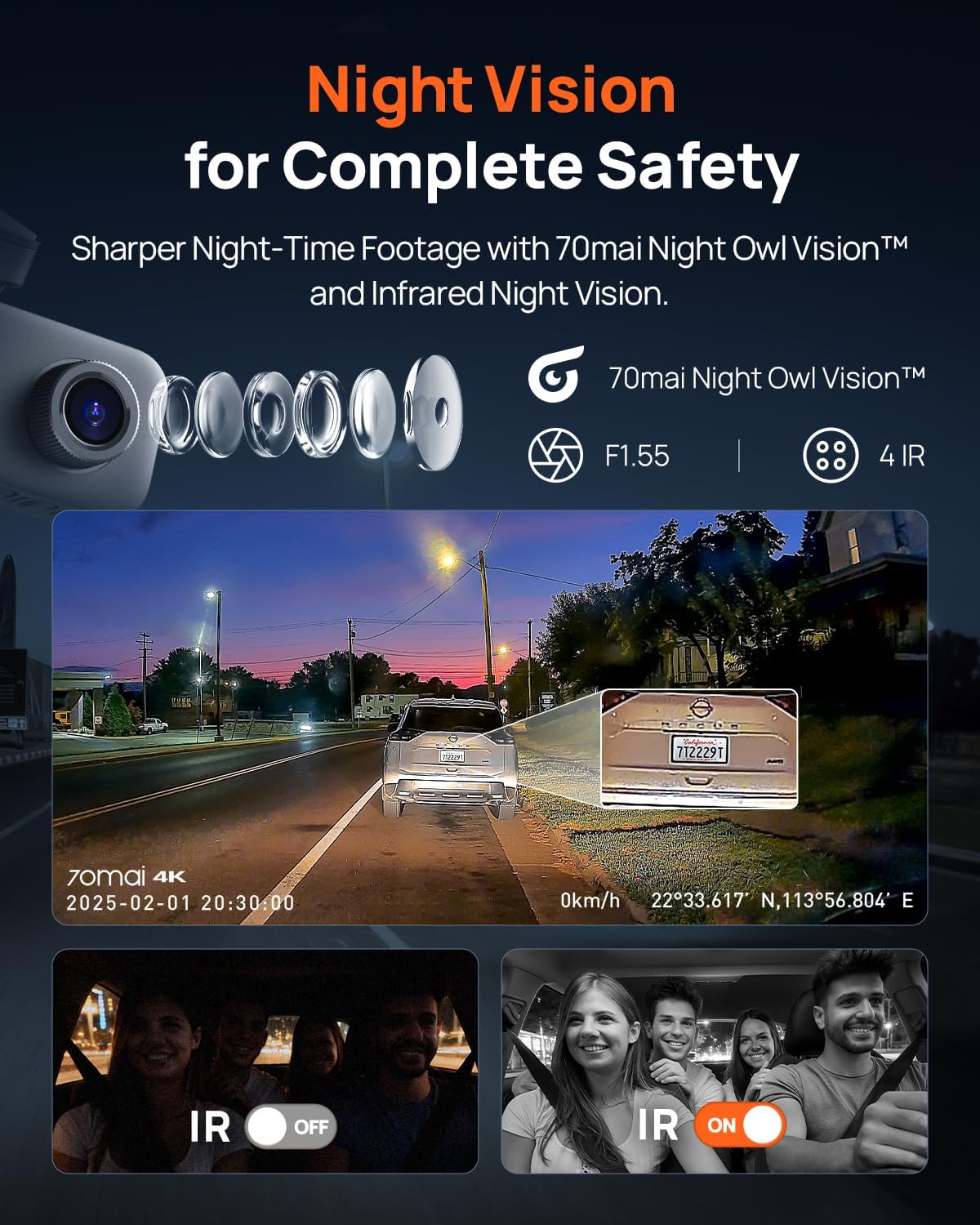 70mai 4K Dash Cam Front and Rear Inside, 3 Channel Car Dash Camera for Cars, Dashcam with GPS, Wi-Fi 6, Voice Control, Parking Monitor, Night Vision, Loop Recording, 64GB SD Card Included (T800E) - Image 3