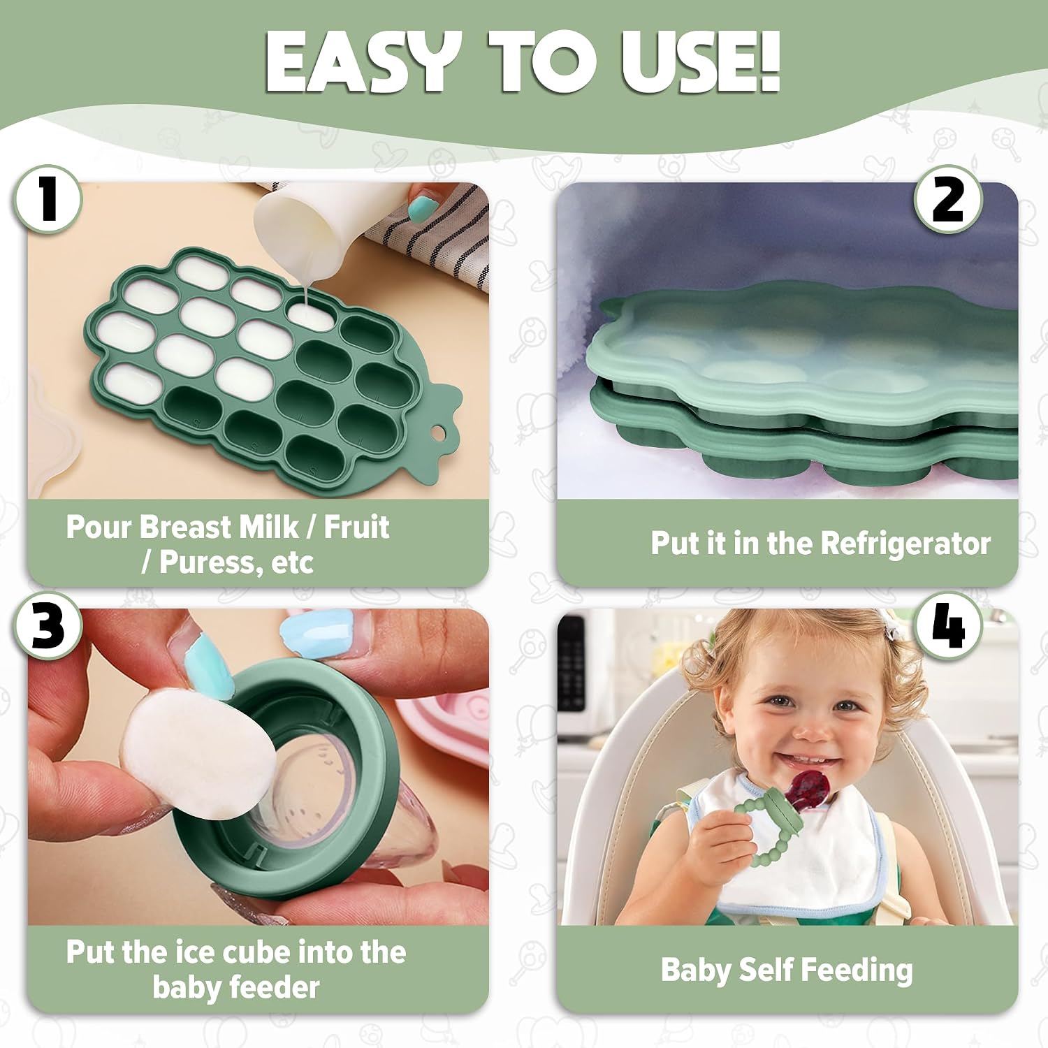 O'doe Baby Weaning Set – 15 Pcs Silicone Baby Feeding Set with Suction Plate, Bowl, Bib, Sippy Cup, Fruit Feeder & Freezer Tray – Baby Plates and Bowls Set for 3M+ | BPA-Free Baby Dishes & Utensils - Image 4