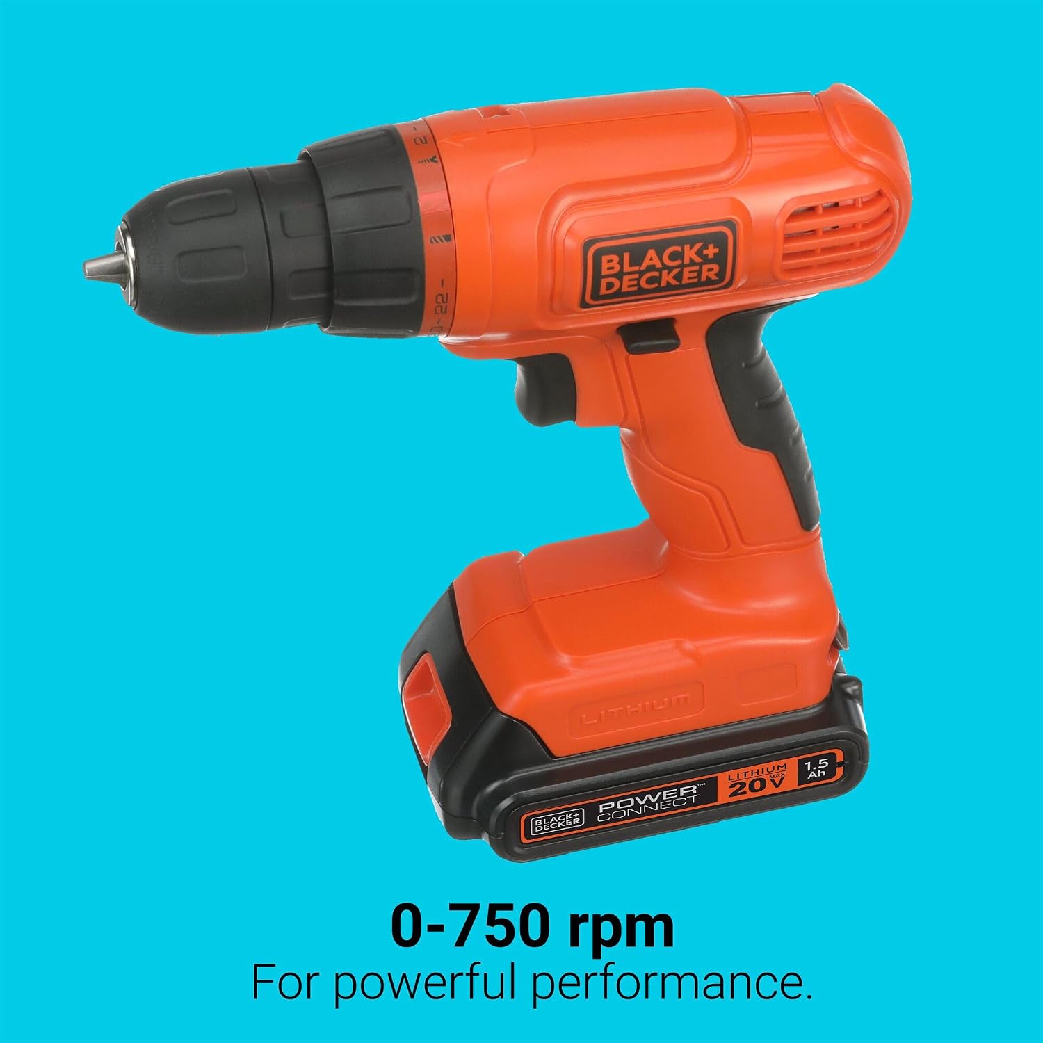 BLACK+DECKER 20V MAX* POWERCONNECT Cordless Drill Driver Kit with Drill Bit Set and Sockets, 100 pc. Tool Kit for Home, Battery and Charger Included, Orange (BDC120VA100) - Image 5