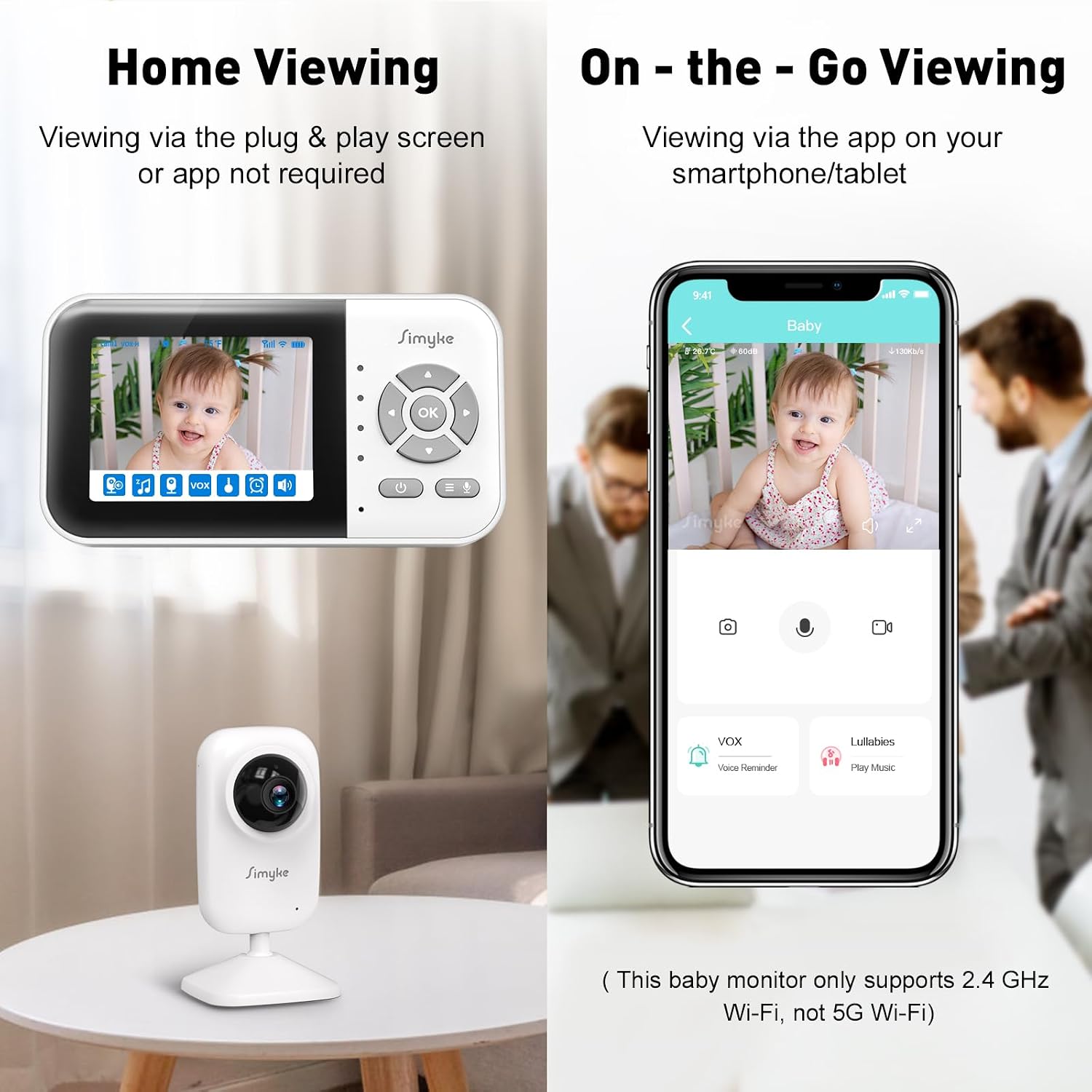 Simyke Upgrade Video Baby Monitor with 2 Cameras and Audio 2.8" Screen,Night Vision,APP,Wireless,2-Way Talk,1200ft Long Range,Feeding Timer,Temperature Sensor,VOX/ECO,5 Lullabies,Portable,Easy Setup - Image 2