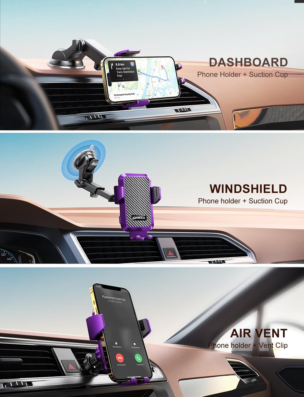 JOYMASS Wireless Car Charger, Phone Holders for Your Car, 15W Auto Clamping Phone Mount Car Accessories for iPhone 16 15 14 13 12 Mini Pro Max, Samsung Galaxy S24 Ultra S23 S22+ Note 20, etc - Purple - Image 5