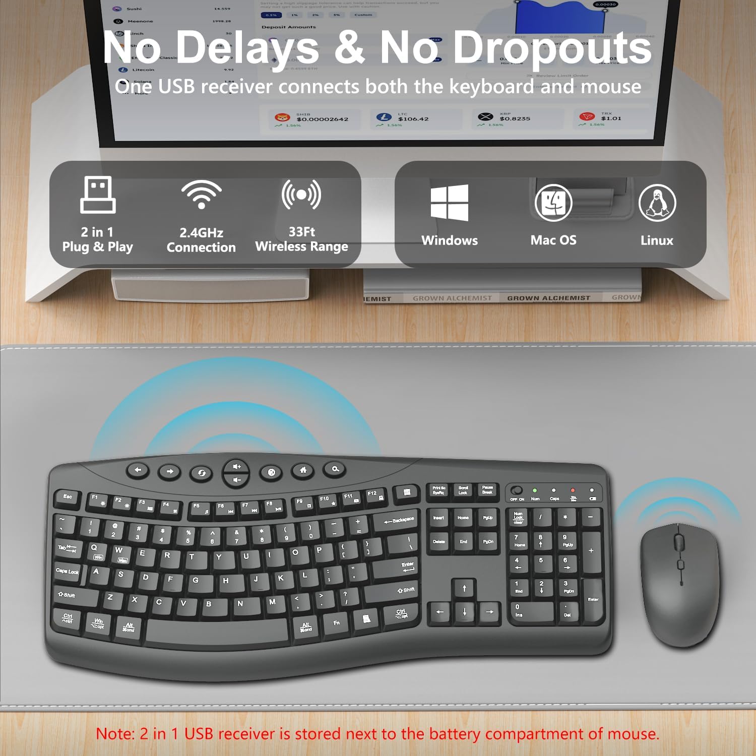 Wireless Keyboard and Mouse Combo, Quiet Ergonomic Curved Keys(Graphite) - Image 3