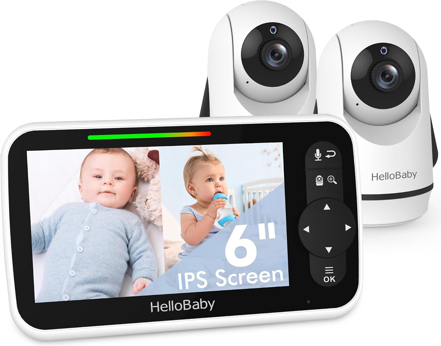 HelloBaby 6" Split Screen Video Baby Monitor with 2 Cameras, No WiFi