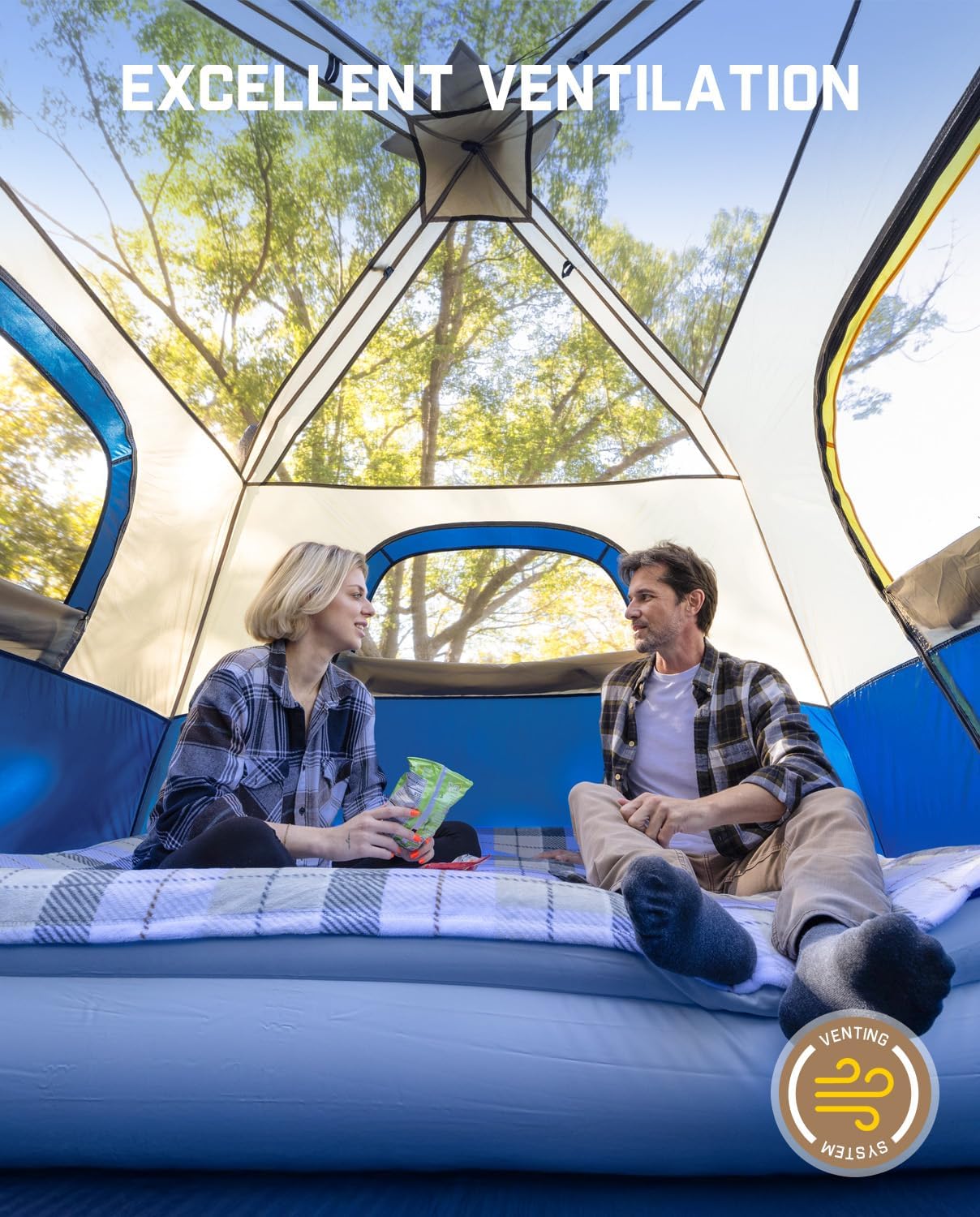 FanttikOutdoor Camping Tent 4/6/8/10 Person Instant Cabin Tent Setup in 60 Seconds with Rainfly & Windproof Portable with Carry Bag for Family Camping & Hiking, Upgraded Ventilation, Navy Blue - Image 3