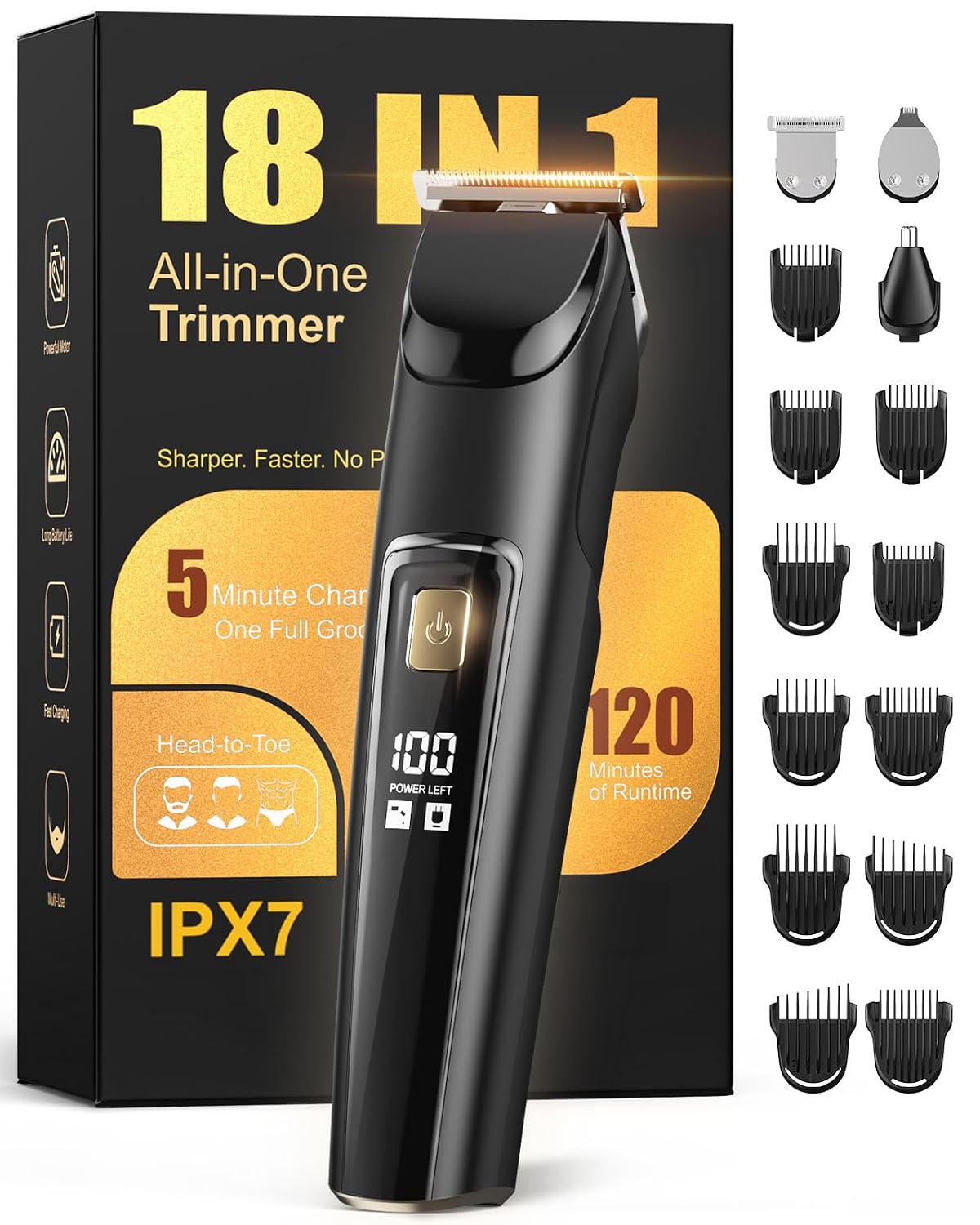 Beard Trimmer for Men,18 in 1 Electric Razor & Hair Clipper,Accessories mens‑electric‑shaver,Waterproof Mustache Grooming Kit,Rechargeable Beard Trimmer