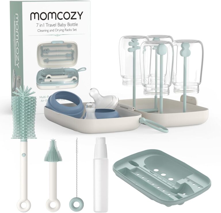 Momcozy 7-in-1 Baby Bottle Brush Set with Drying Rack, Green