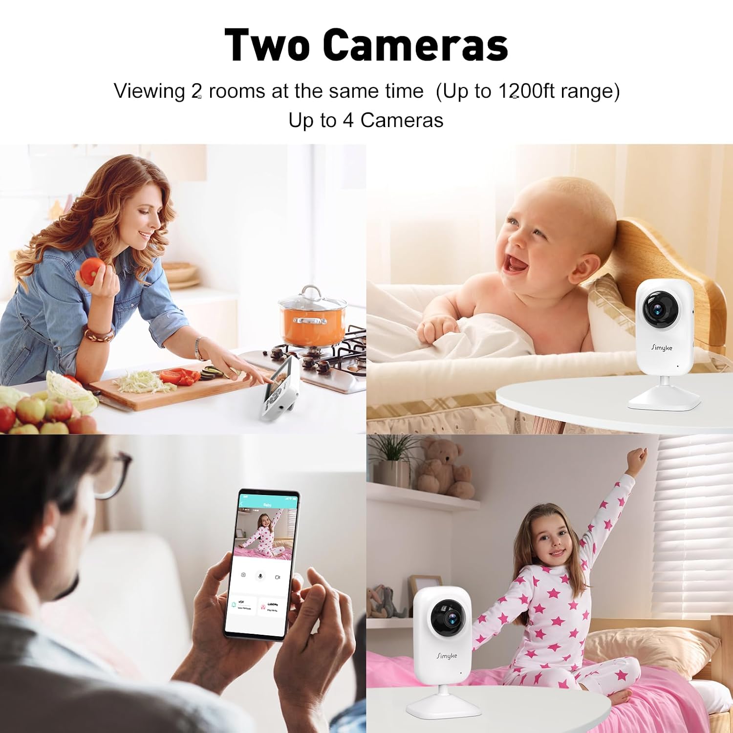 Simyke Upgrade Video Baby Monitor with 2 Cameras and Audio 2.8" Screen,Night Vision,APP,Wireless,2-Way Talk,1200ft Long Range,Feeding Timer,Temperature Sensor,VOX/ECO,5 Lullabies,Portable,Easy Setup - Image 6