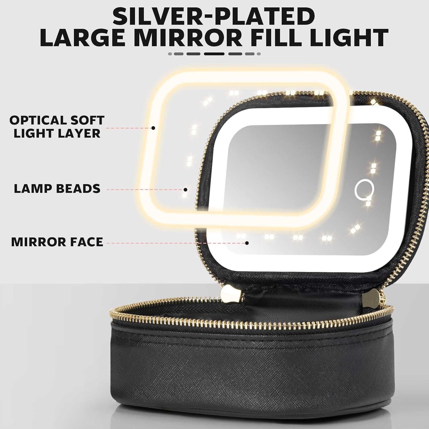 Mini Makeup Bag with Led Mirror, Small Travel Make up Bag 3 Light Modes Adjustable Brightness, for Women Organizer Cosmetic Bag, Portable Travel Train Toiletry Bag, for Pool Parties Work Touch-Ups - Image 4