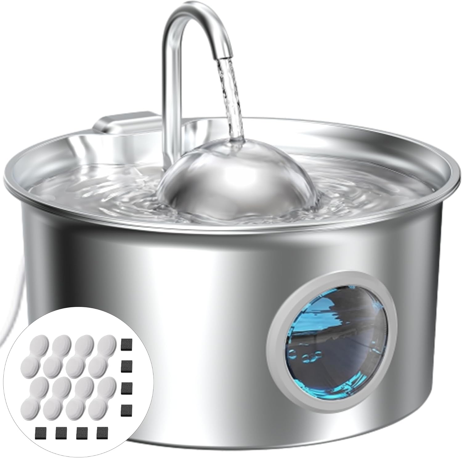 Pet Water Fountain Stainless Steel: 8 Filters + 8 Sponges Cat Fountains