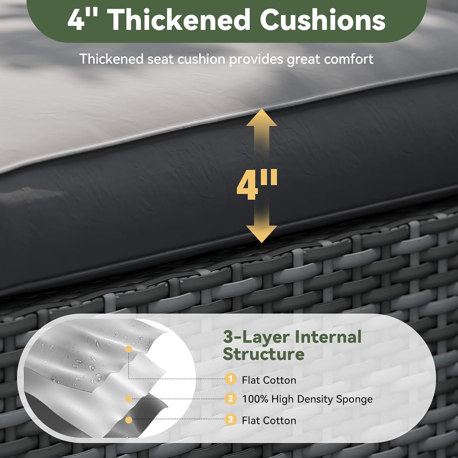 Aoxun Replacement Cushions for Outdoor Furniture, 14-Piece Outdoor Cushions for Patio Furniture, Deep Seat, Splash-Proof & Fade Resistant Couch Cushion for 6-Seat Patio Conversation Sets, Grey - Image 4