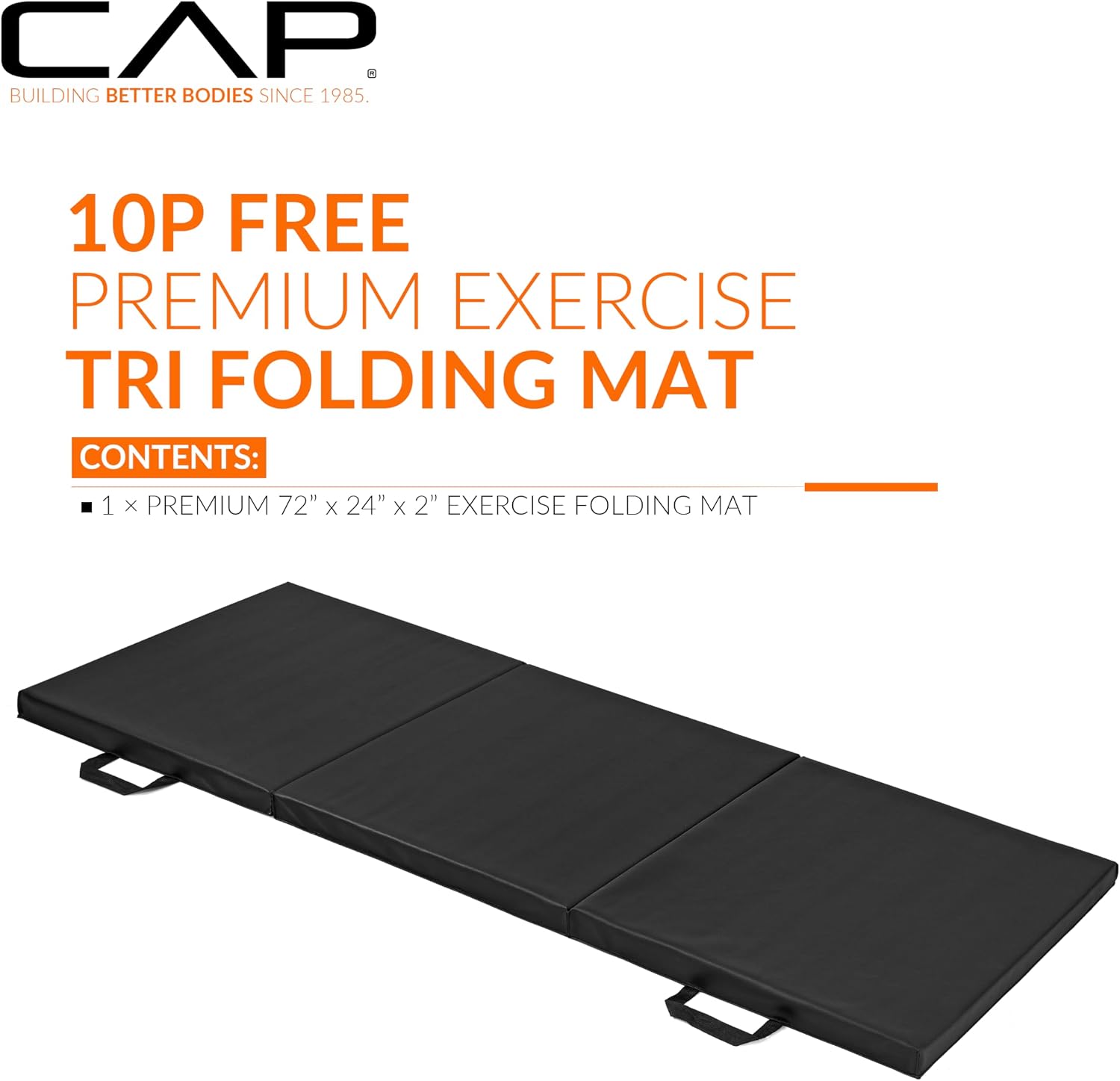 CAP Barbell Folding Exercise Mat – Durable, Anti-Tear, Thick Padding for Fitness, Aerobics, Gymnastics & Home Workouts. 72"L x 24"W x 2"Thick. BLACK - Image 2