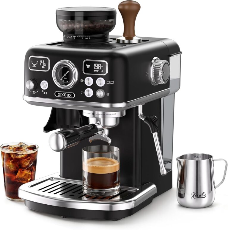 XIXUBX Espresso Machine with Grinder, PID & Programmable Settings, Black