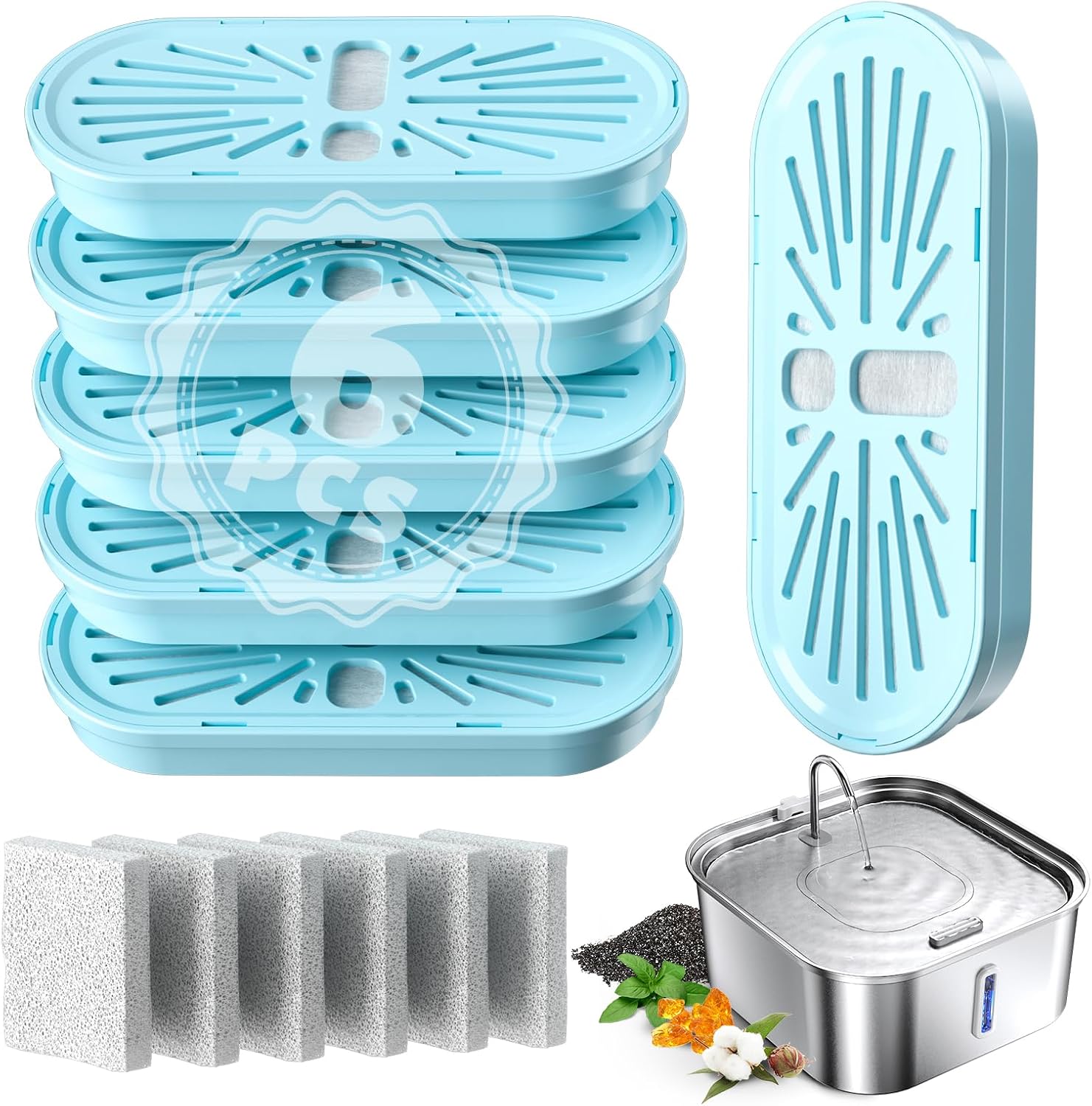 Large Dog Water Fountain 14L/3.7Gal, Stainless Steel Pet Fountain for Large Dogs and Multi-Pets, with Window & Extra Wide Drinking Area, Square Design Enlarges Capacity & Saves Space (6 Newly Filters)
