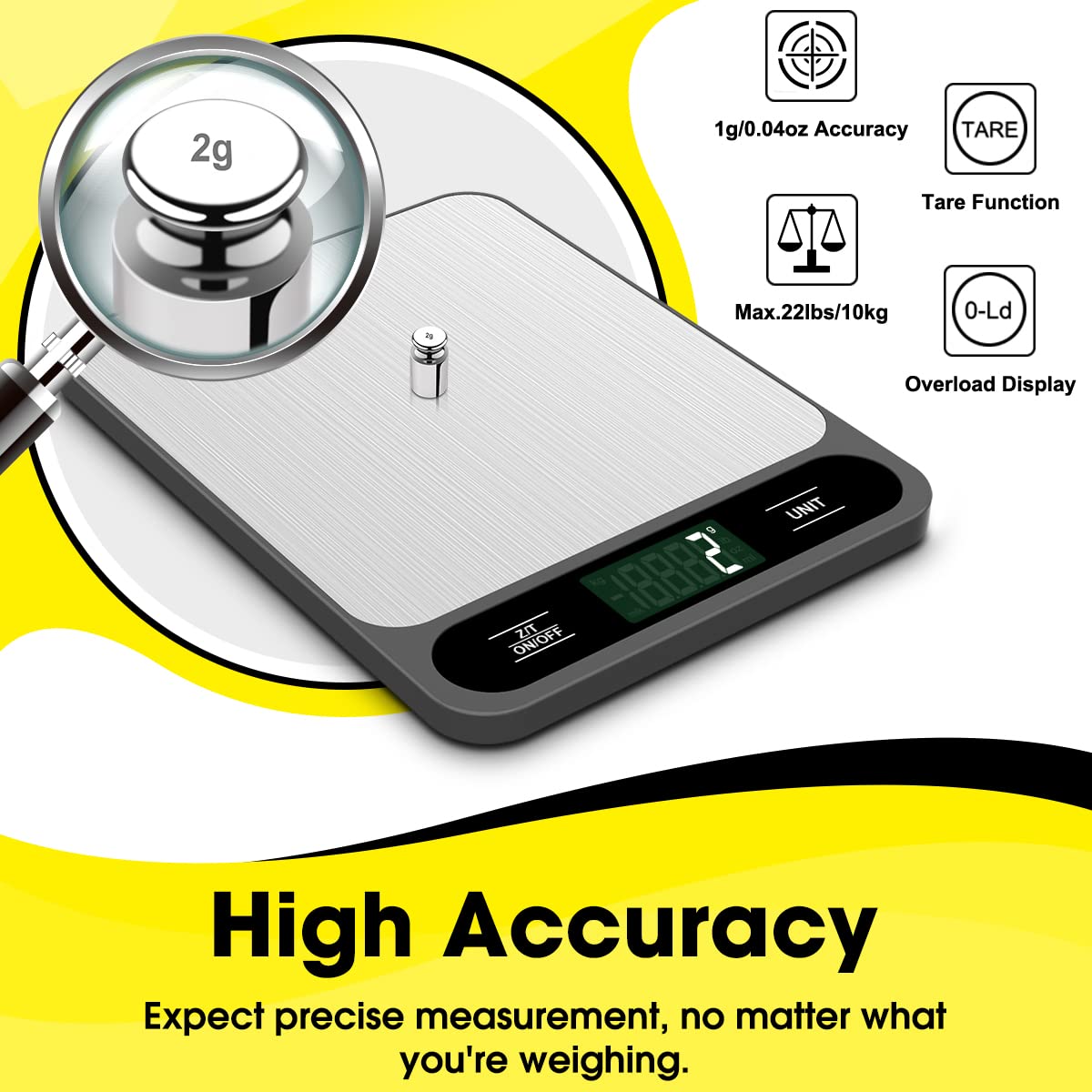 Mik-Nana Food Scale, 10kg/22lb Digital Kitchen Scale Weight Grams and Ounces for Baking Cooking Coffee Package Postage, 6 Units with Tare Function, LCD Display, Easy Clean Stainless Steel - Image 6