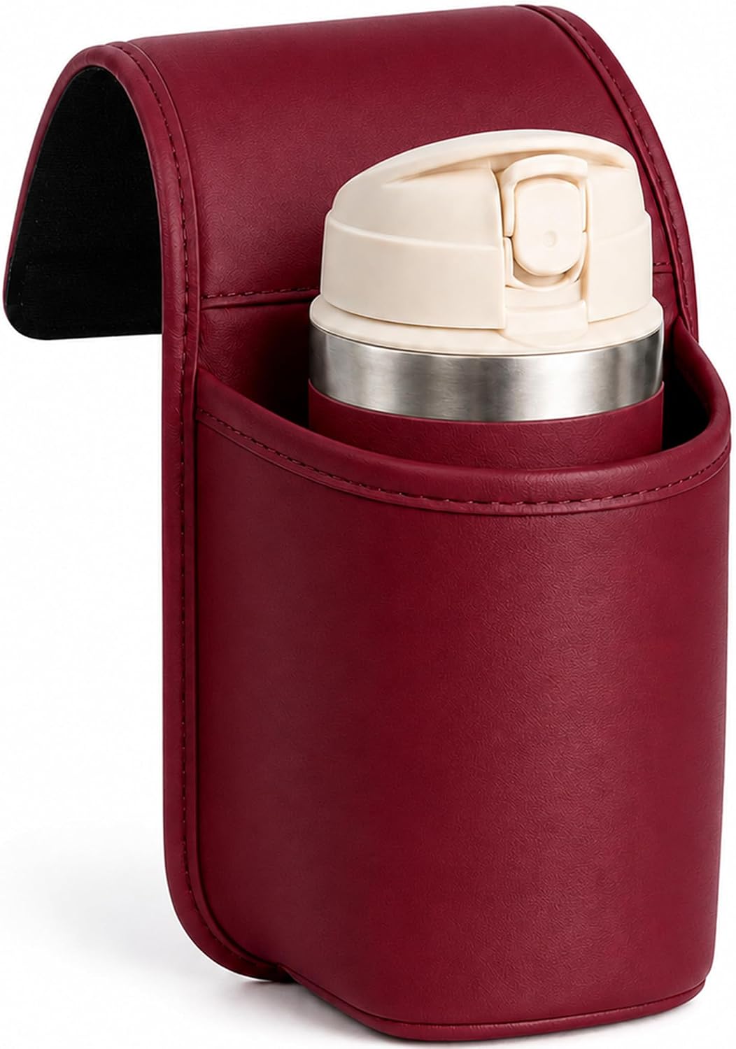 Leather Car Door Cup Holder for Window, Wide-Mouth Organizer for Drinks & Phone (Red)
