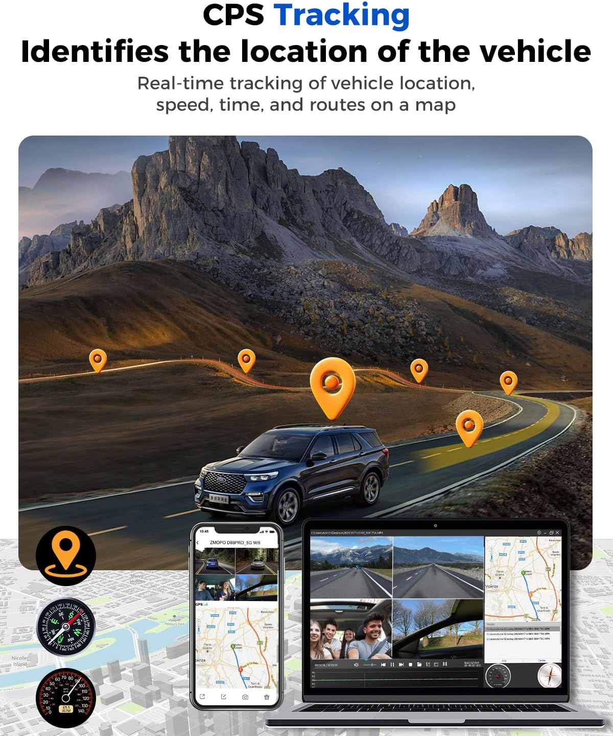 360 View 4 Channel Dash Cam Front and Rear Left Right Inside Camera for Cars, GPS and 5G Band WiFi, Night Vision, 160 Wide Angle, WDR, 24H Parking Mode, Supercapacitor, Included 128GB Card - Image 5