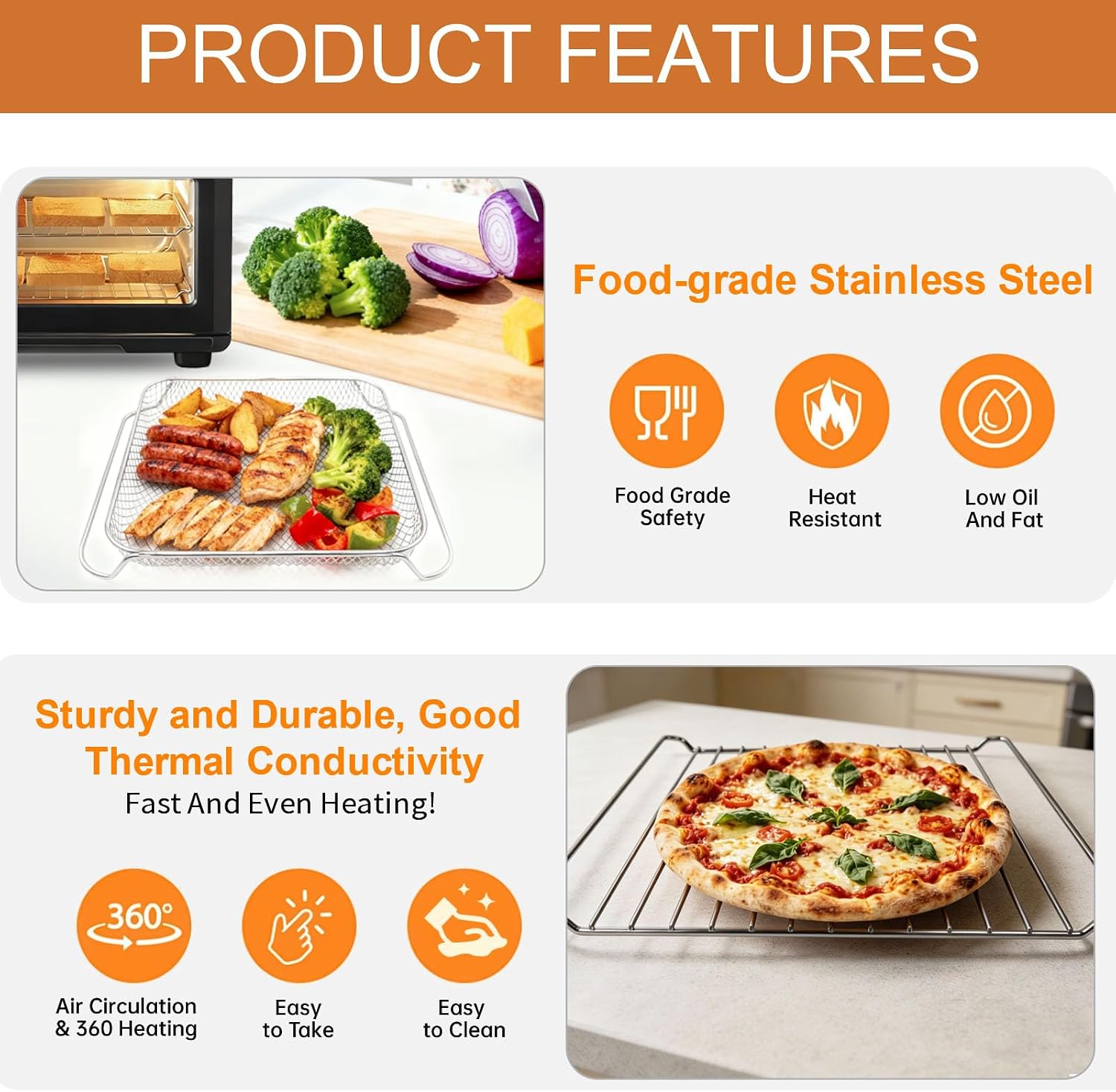 Air Fryer Replacement Parts for COSORI 26QT Smart 12 in 1 Air Fryer Toaster Oven Combo Airfryer Convection Oven Countertop,13.3''(L)×11''(W)×1''(H) Air Fryer Basket Accessories, Dishwasher Safe - Image 4